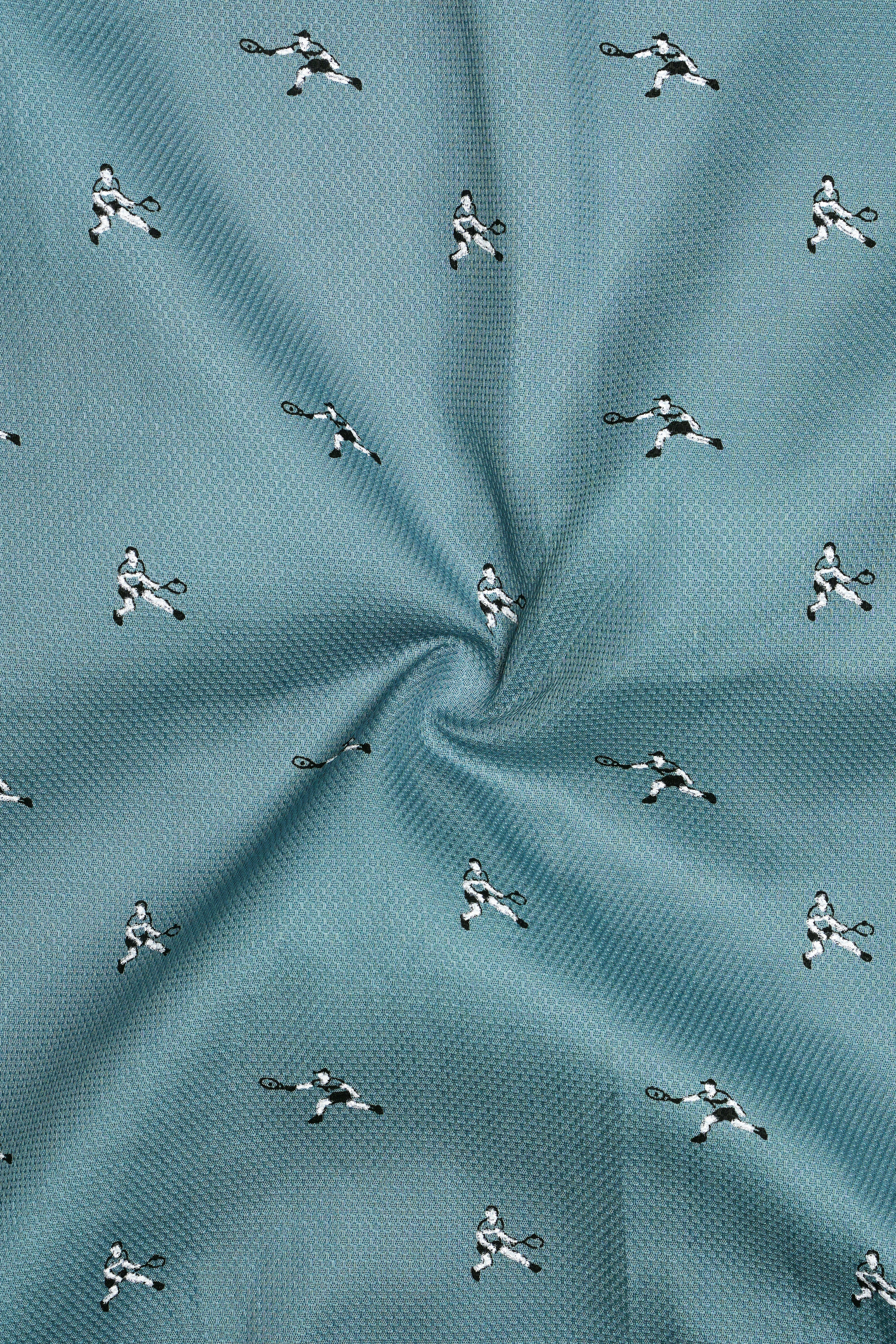 Granny Smith Blue Dobby Textured Premium Giza Cotton Shirt