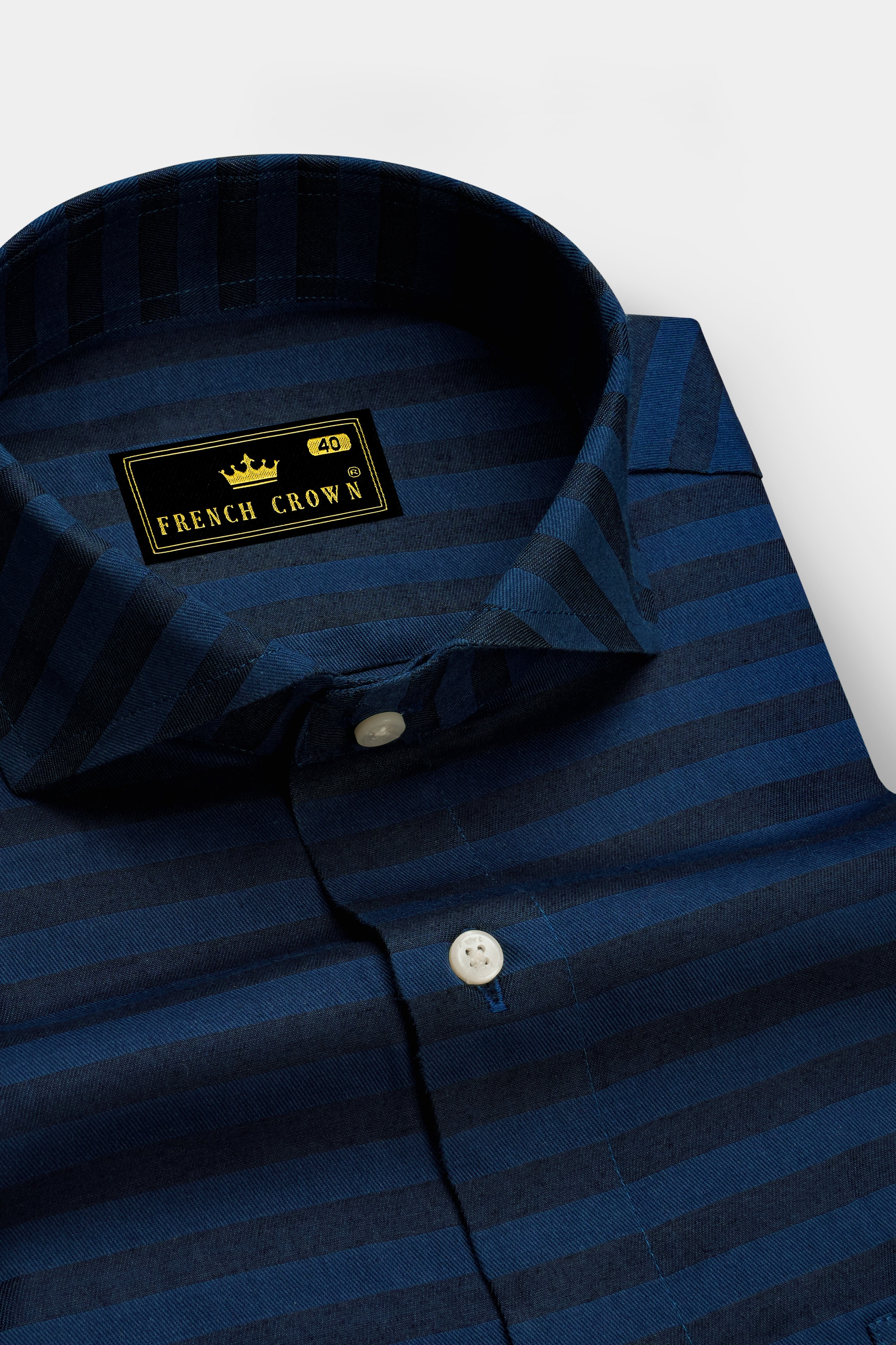 Cloud Burst Blue Twill Striped Premium Cotton Shirt