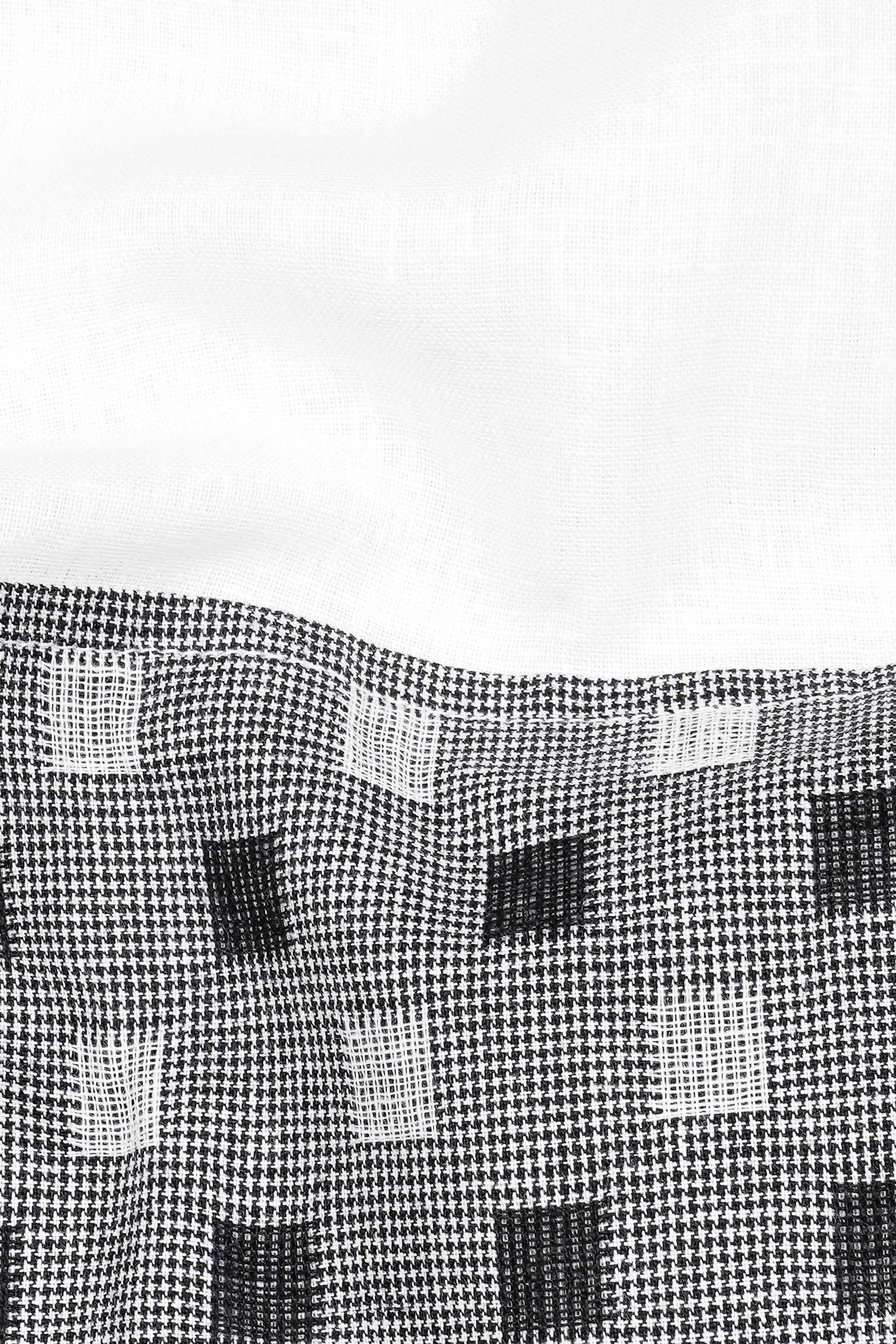 Bright White with Black Brand Embroidered Luxurious Linen Designer Shirt