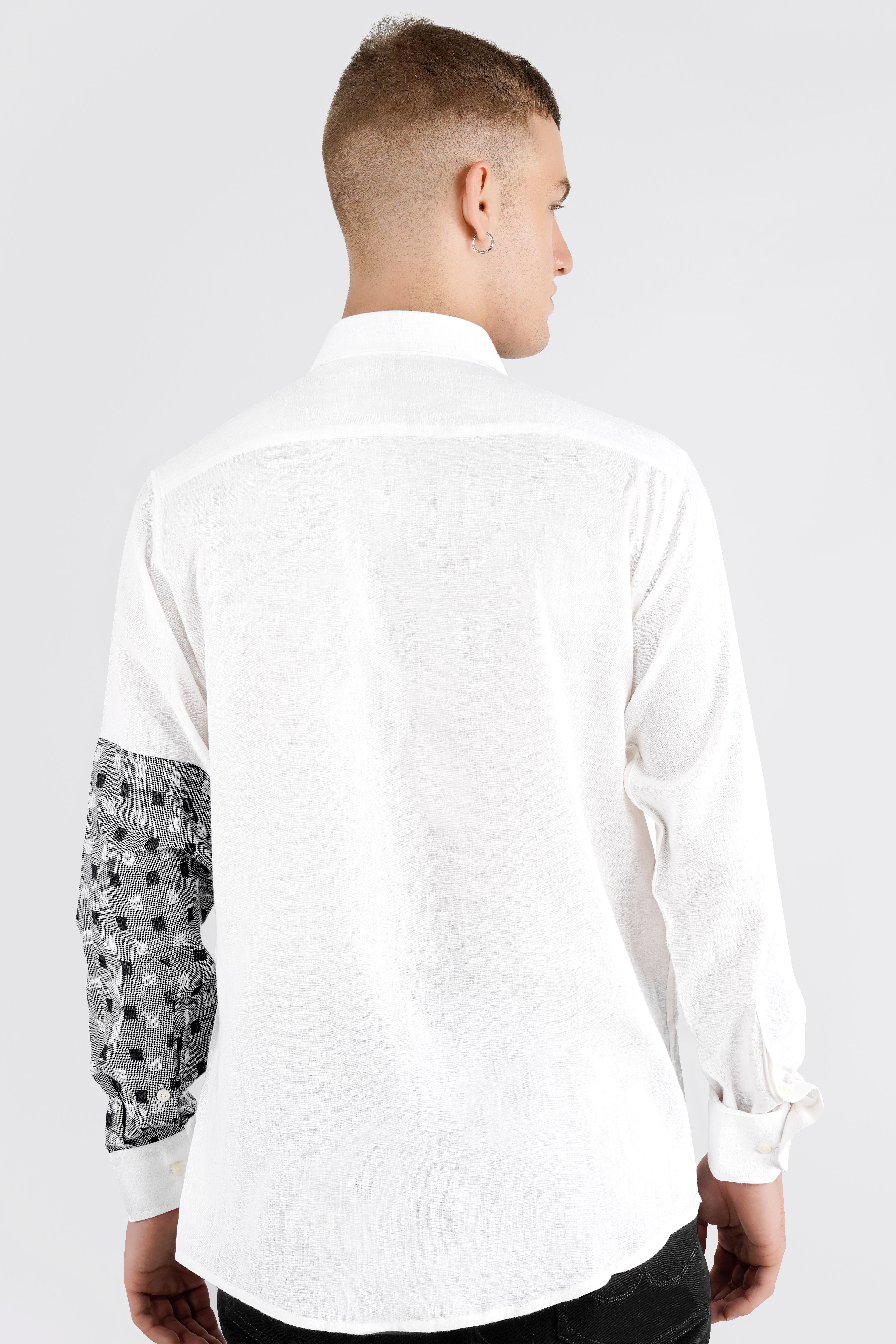Bright White with Black Brand Embroidered Luxurious Linen Designer Shirt