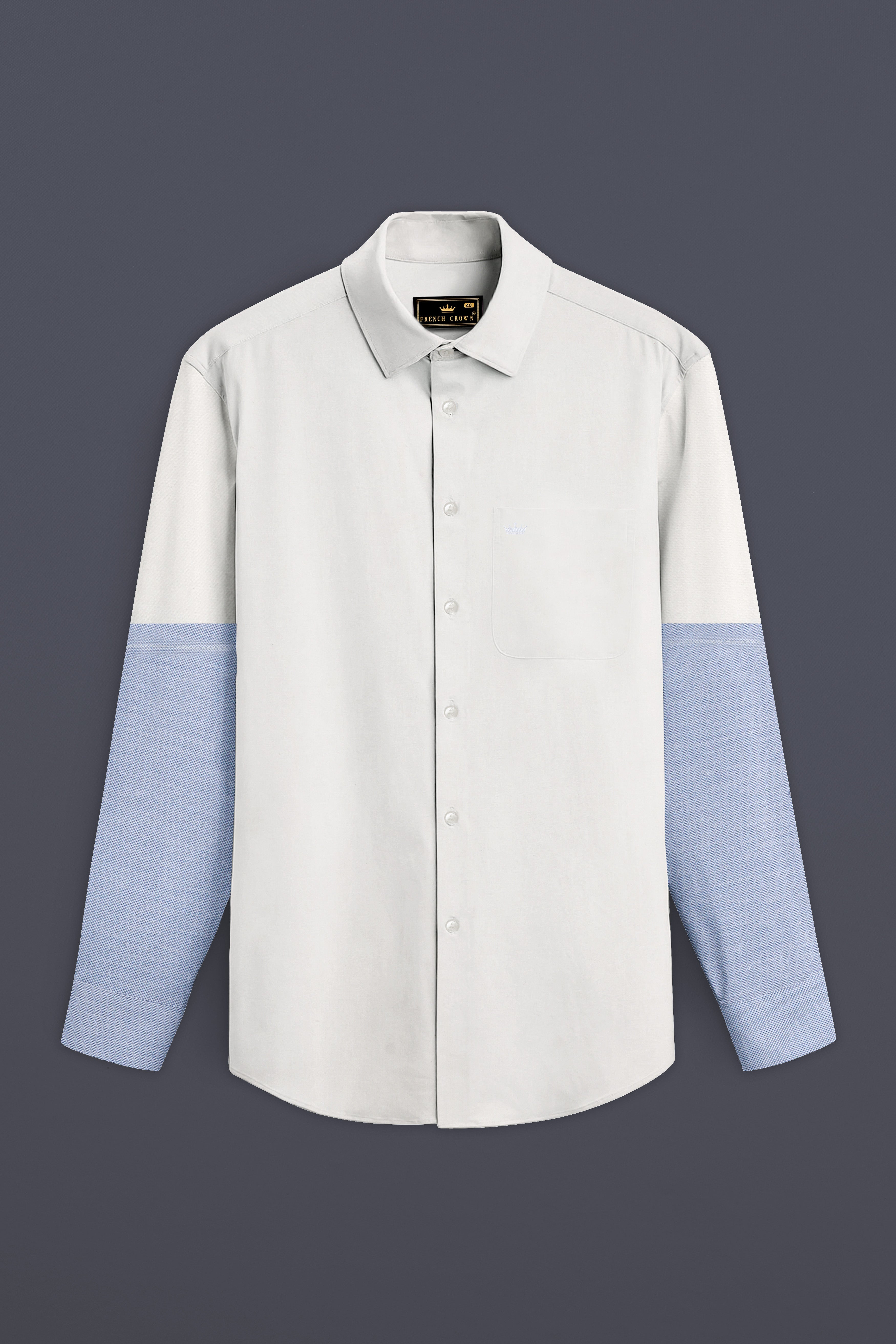 Bright White and Spindle Blue Half Coloured Sleeves Premium Cotton Designer Shirt