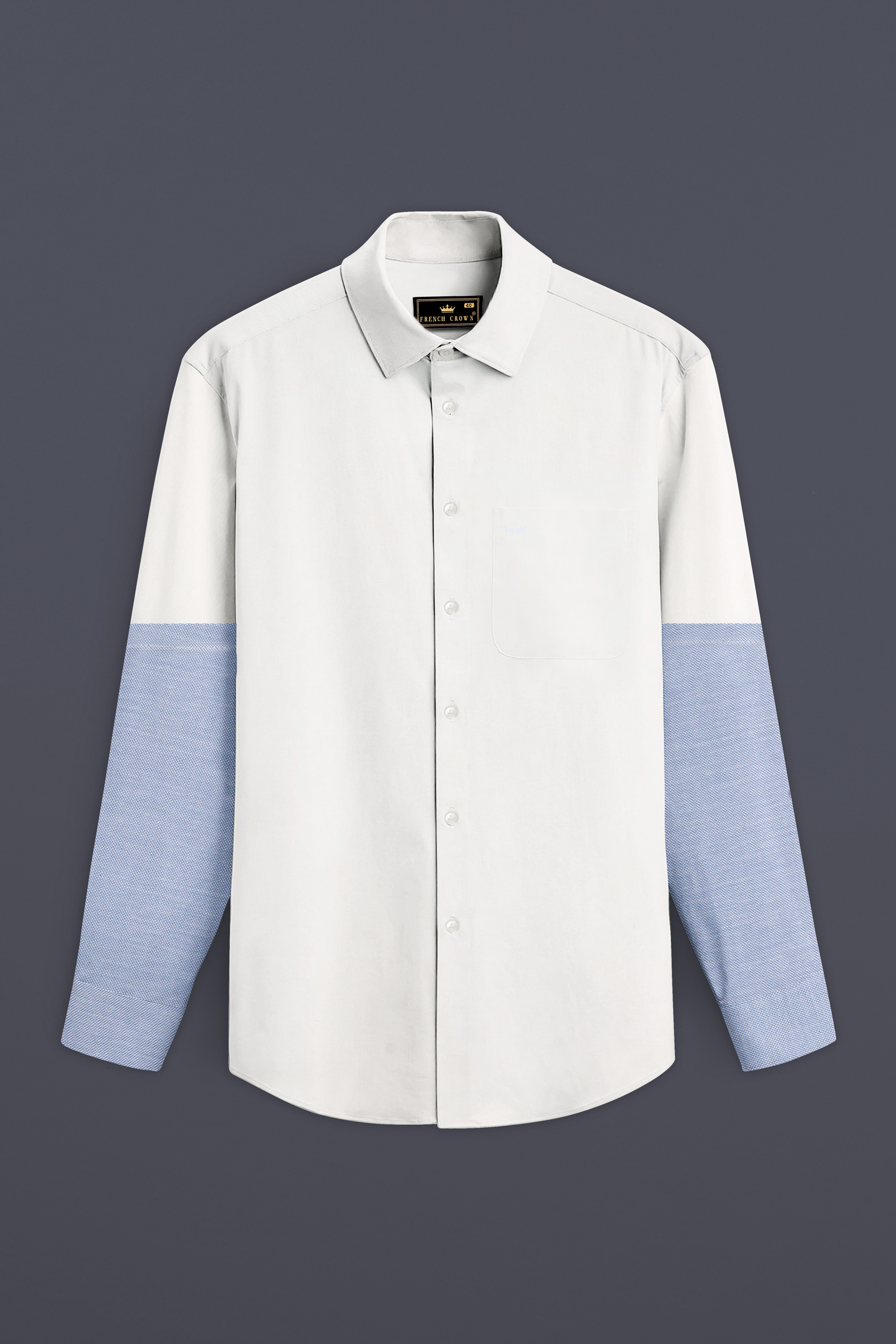 Bright White and Spindle Blue Half Coloured Sleeves Premium Cotton Designer Shirt