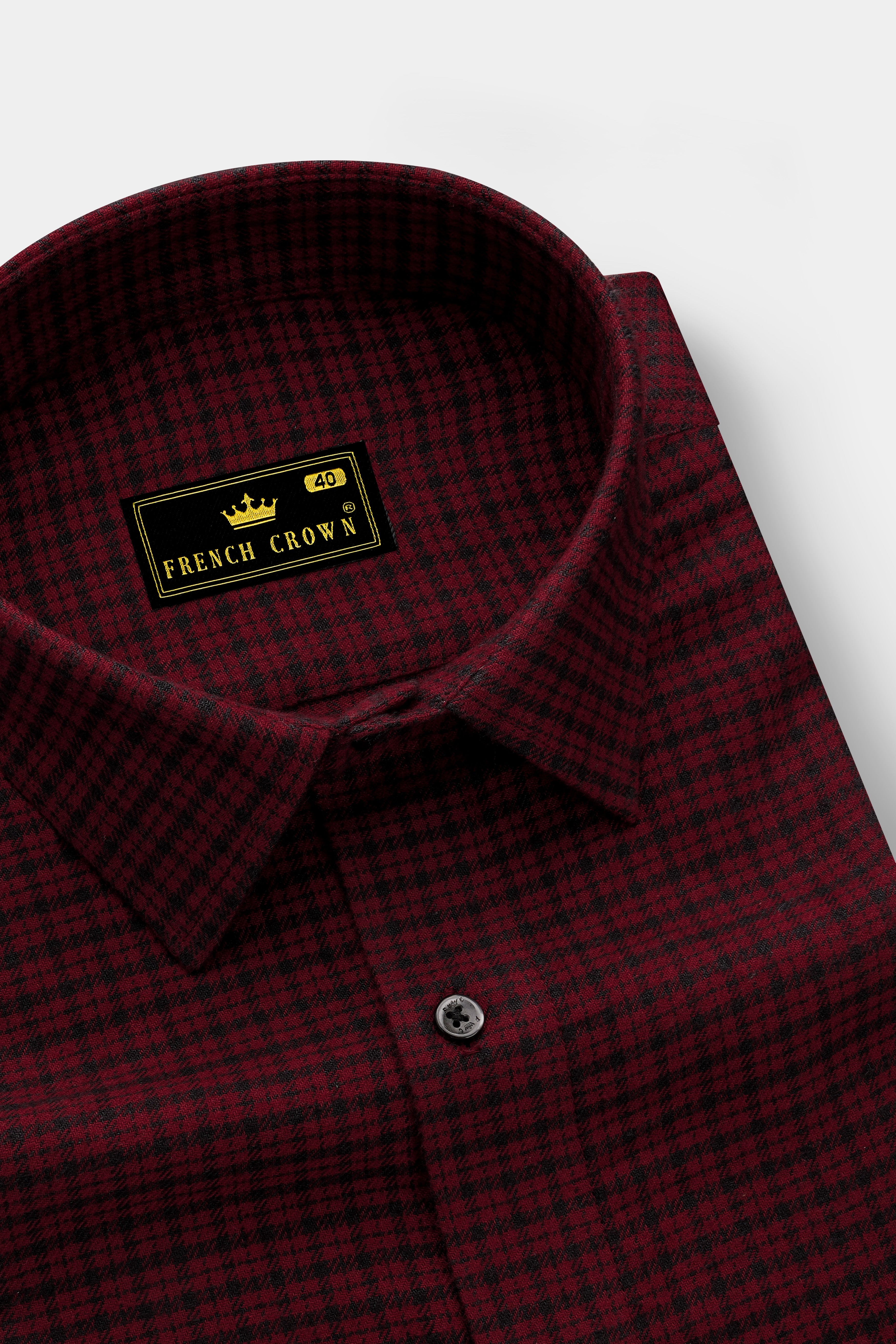 Claret Red Checkered and Black Premium Flannel Designer Shirt