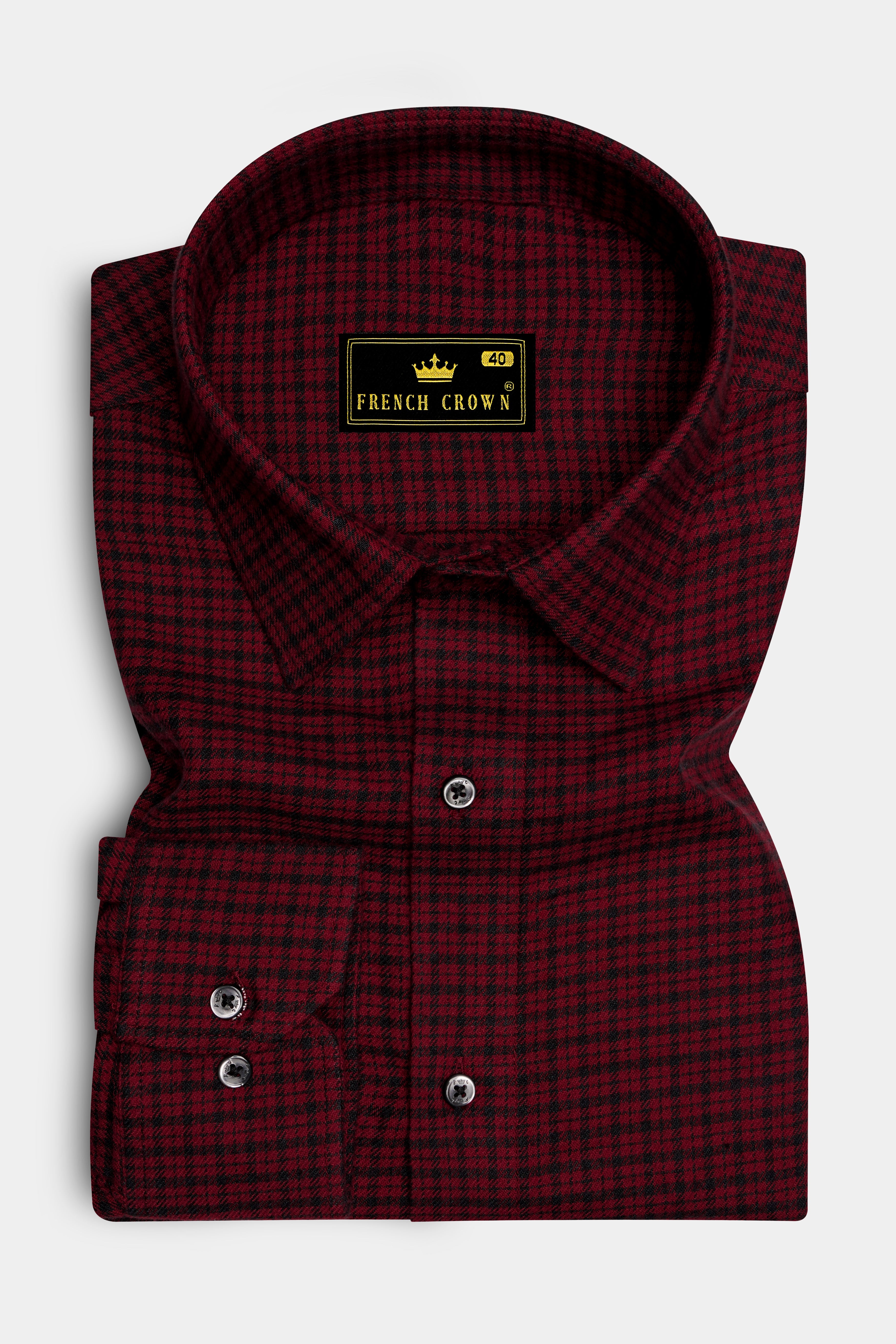 Claret Red Checkered and Black Premium Flannel Designer Shirt