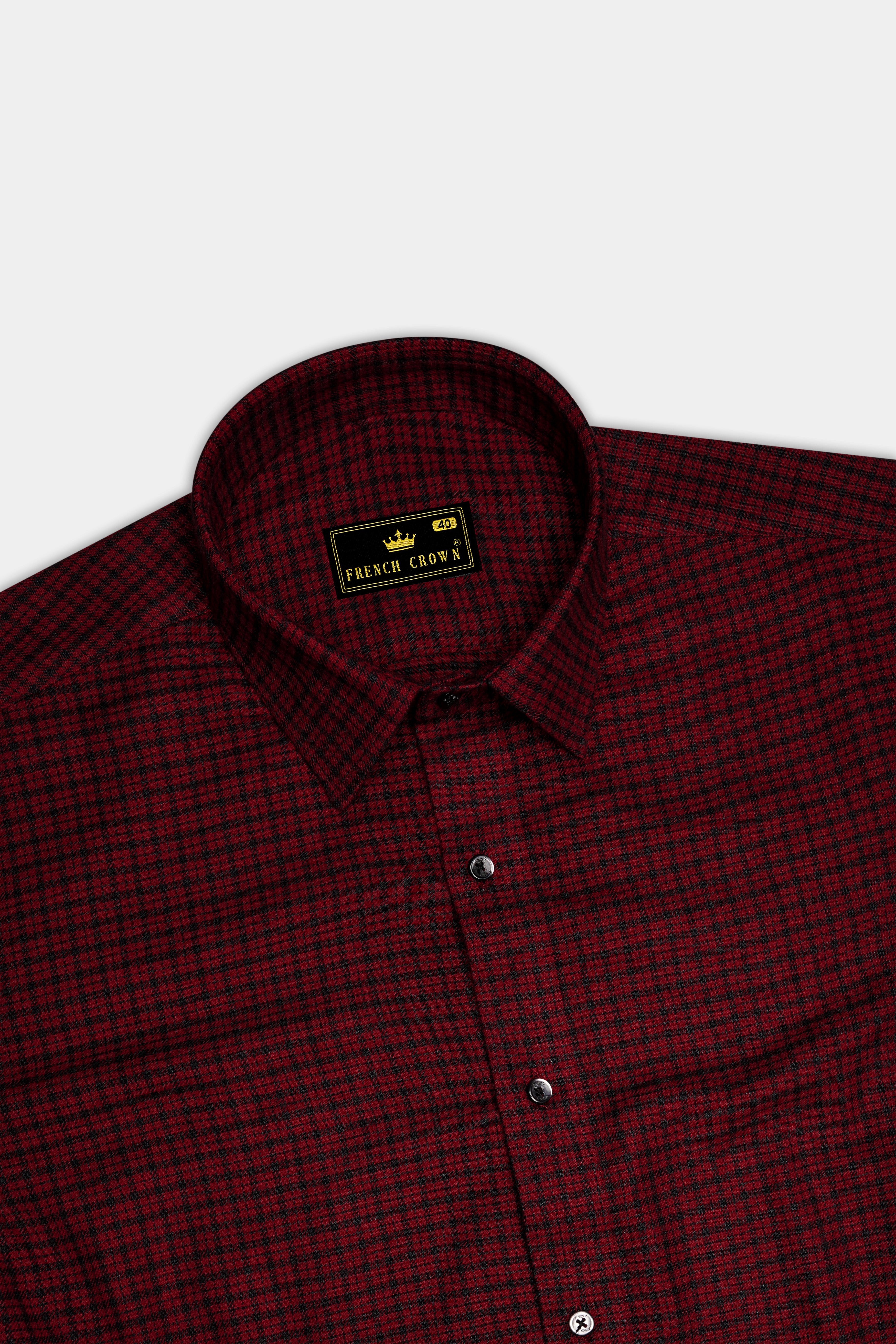 Claret Red Checkered and Black Premium Flannel Designer Shirt
