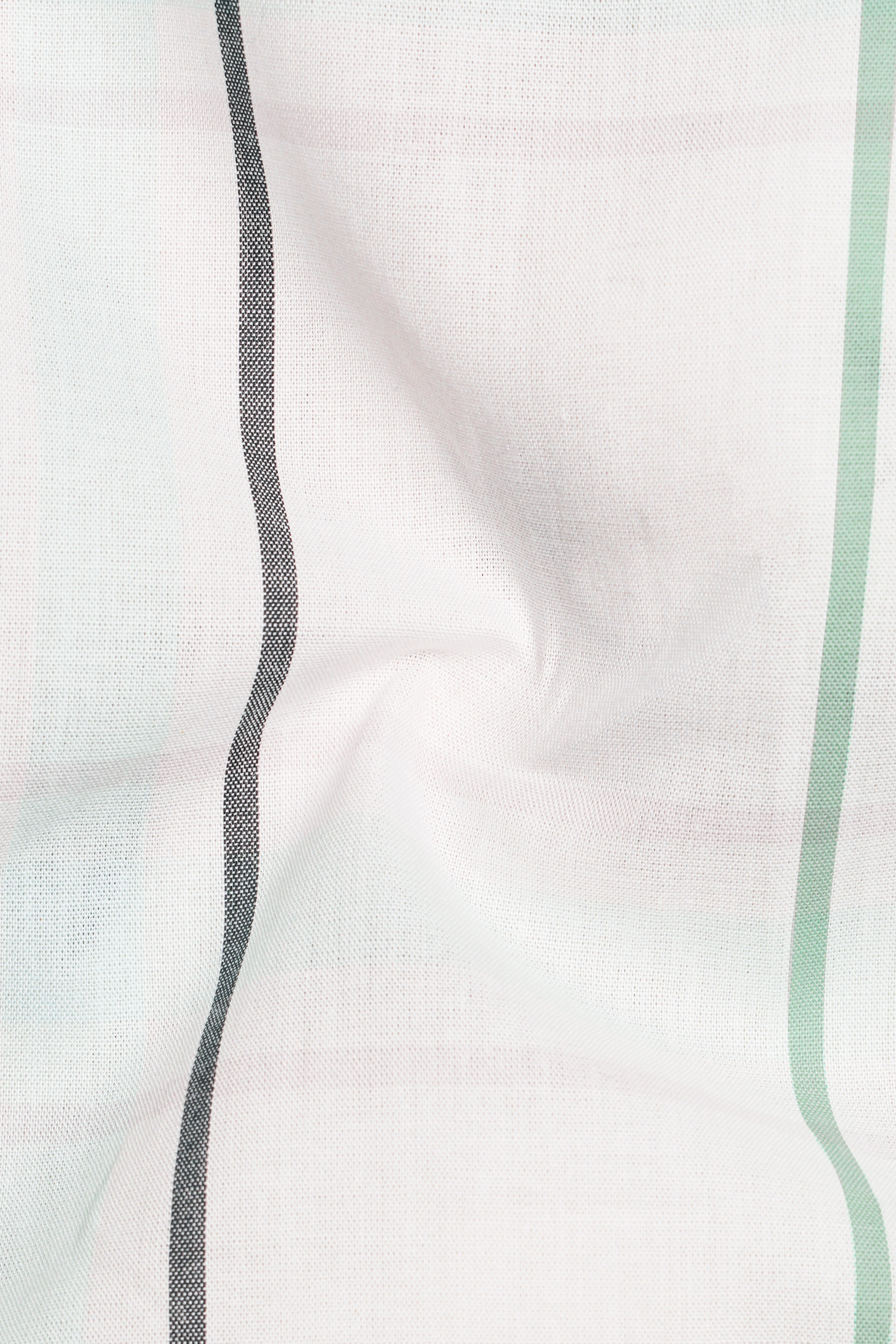 Bright White with Cruise Green Plaid and Striped Premium Cotton Kurta Shirt