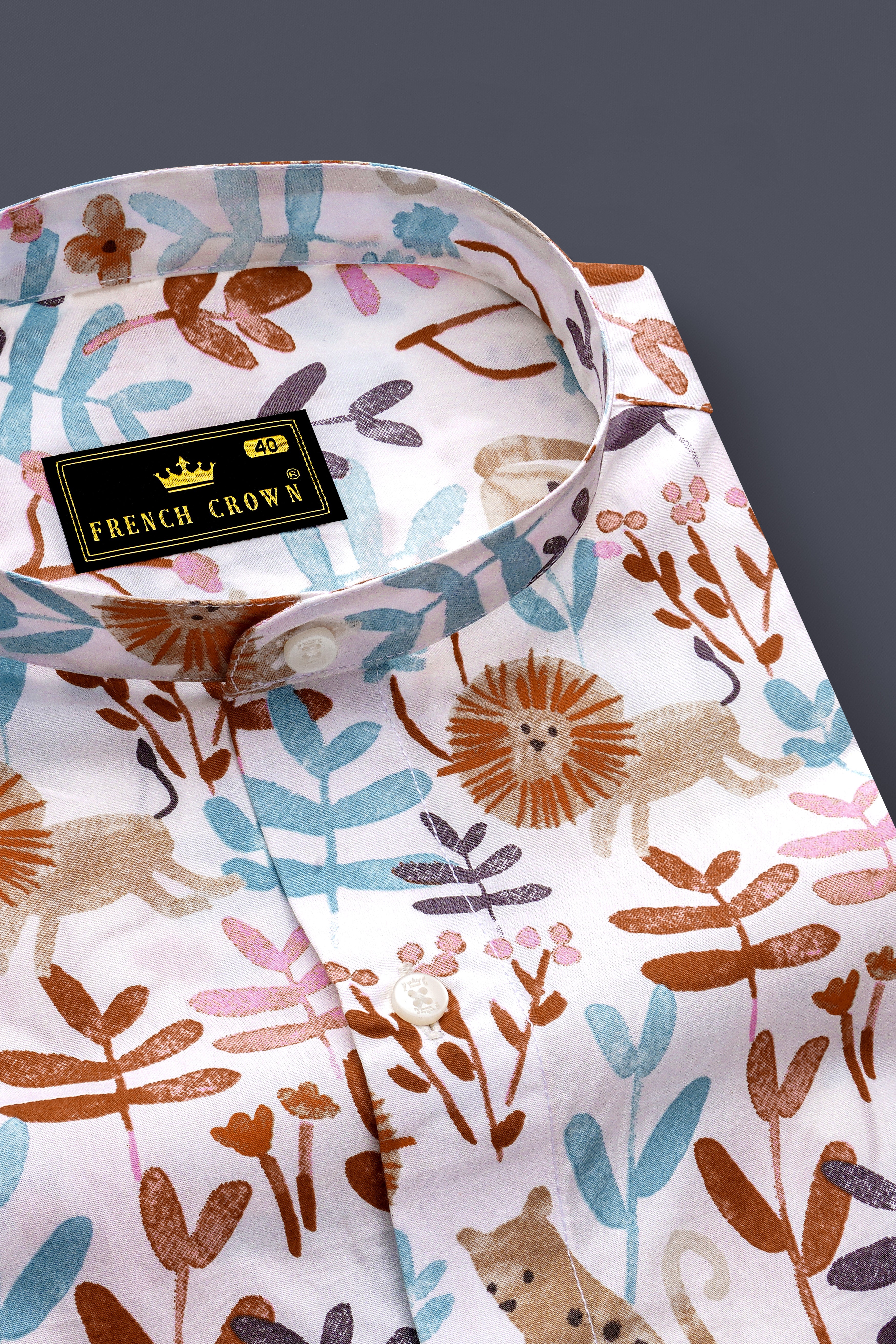 Bright White with Sapling Brown Multicolour Printed Premium Cotton Shirt