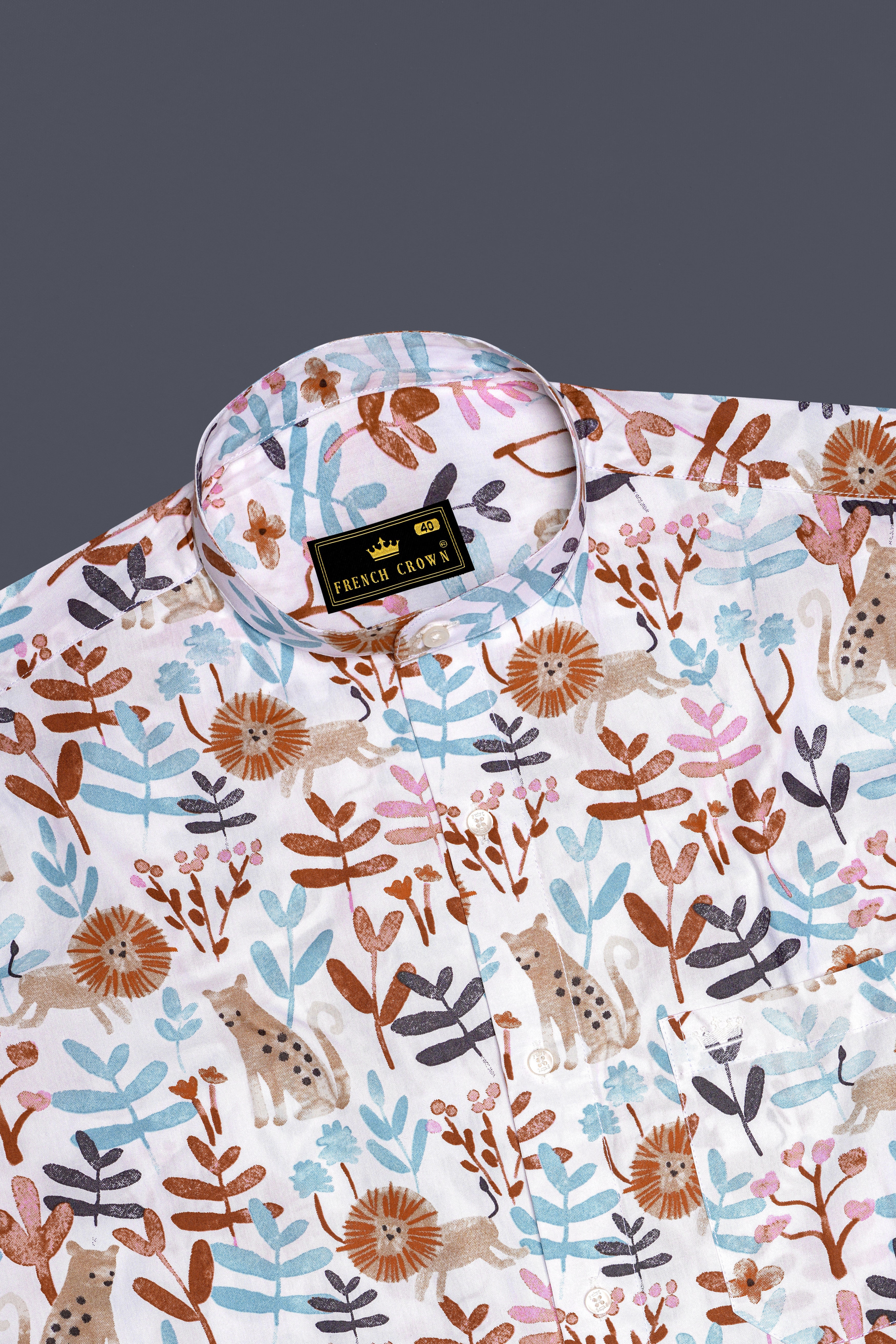 Bright White with Sapling Brown Multicolour Printed Premium Cotton Shirt