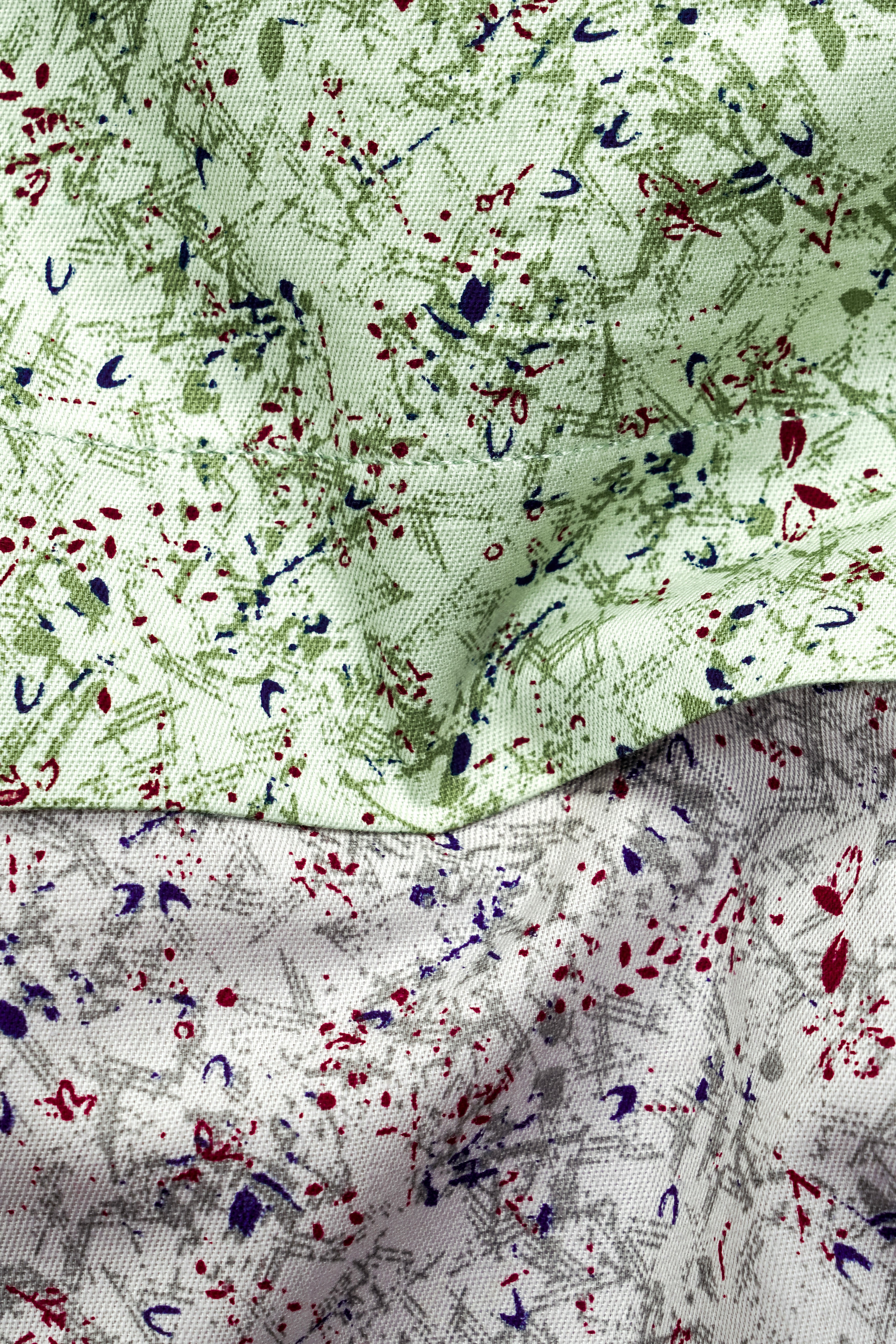 Clay Ash Green with Metallic Gray Ditsy Printed Twill Premium Cotton Designer Shirt