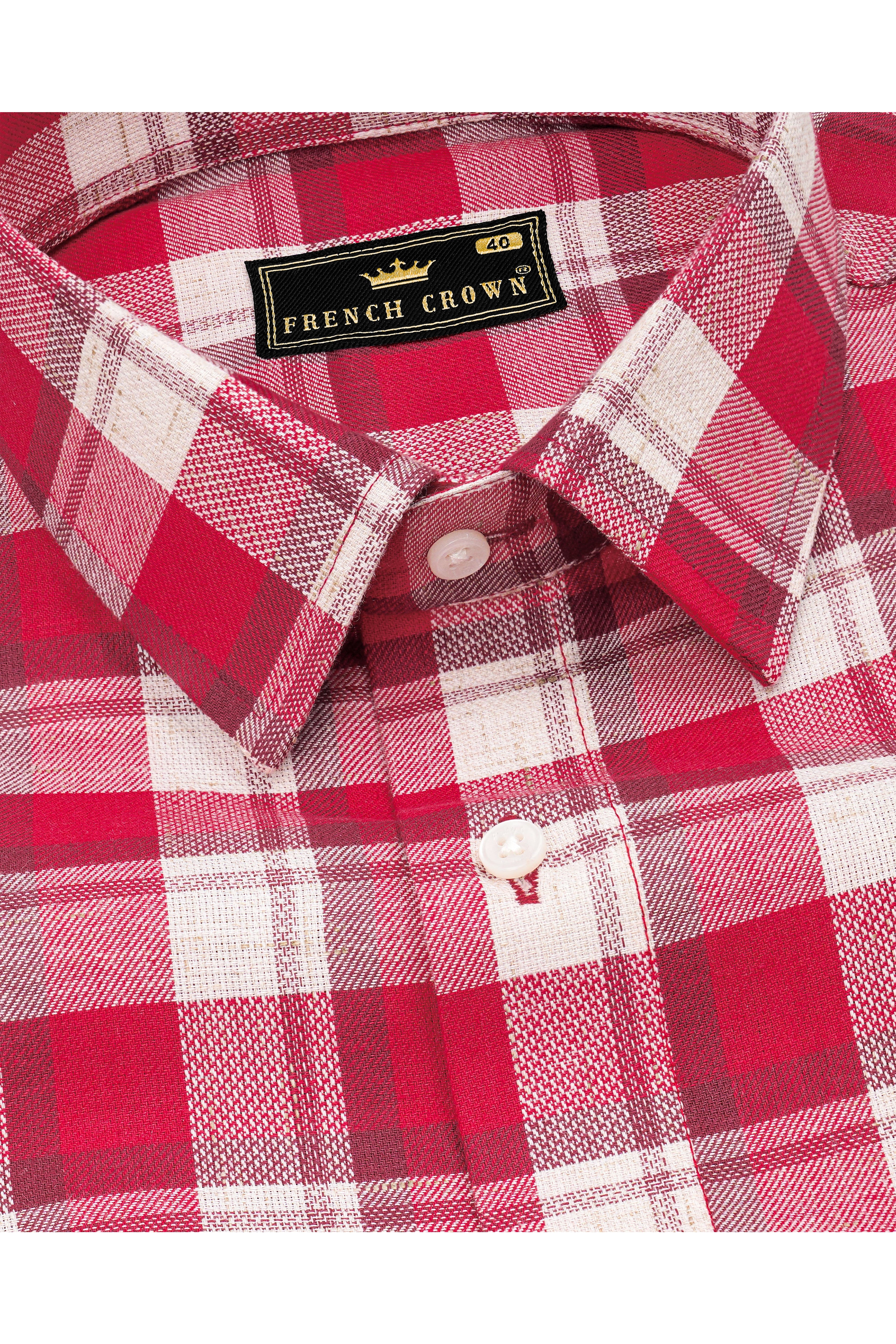 Cardinal Red and White Checkered with Funky Printed Dobby Designer Shirt