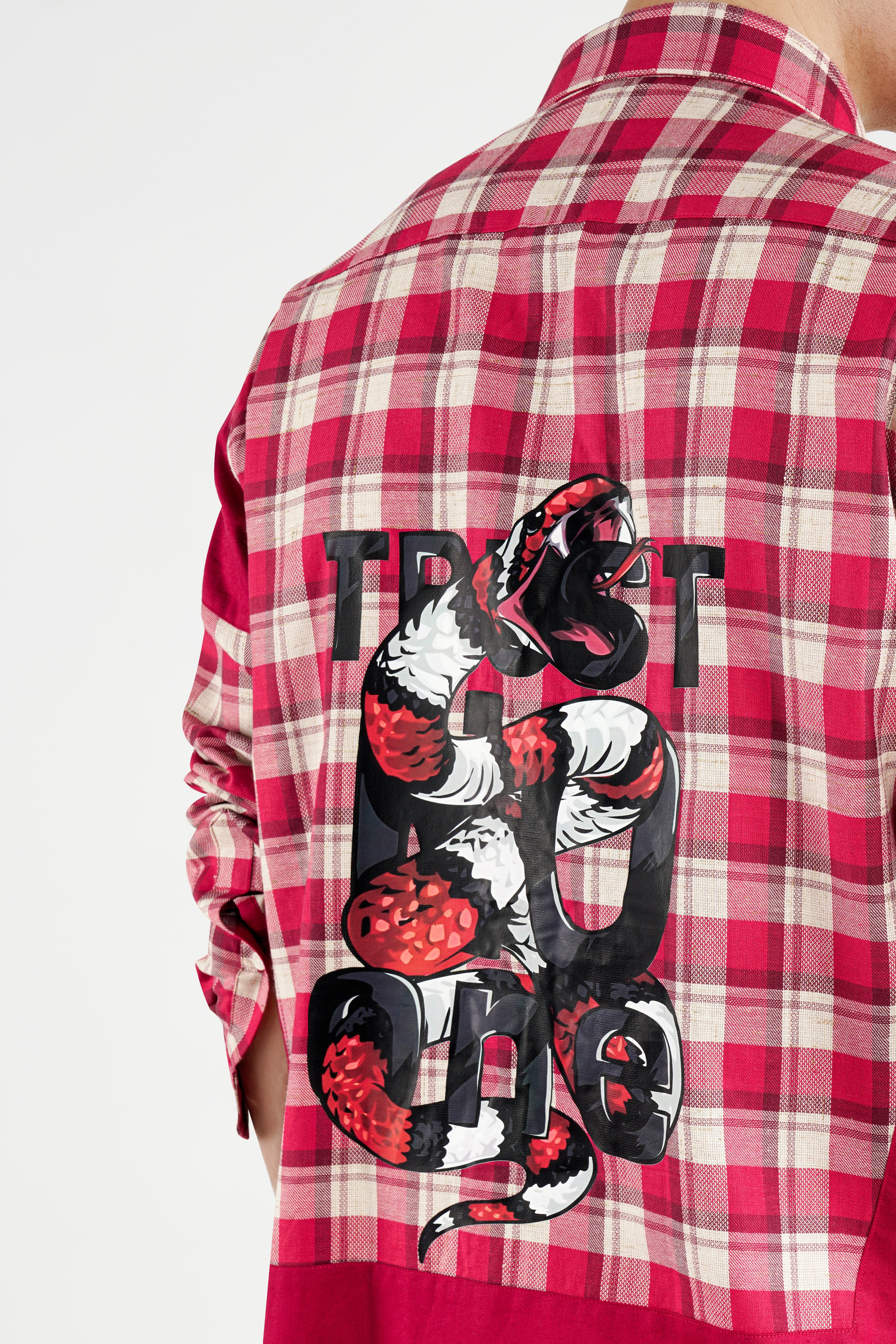 Cardinal Red and White Checkered with Funky Printed Dobby Designer Shirt