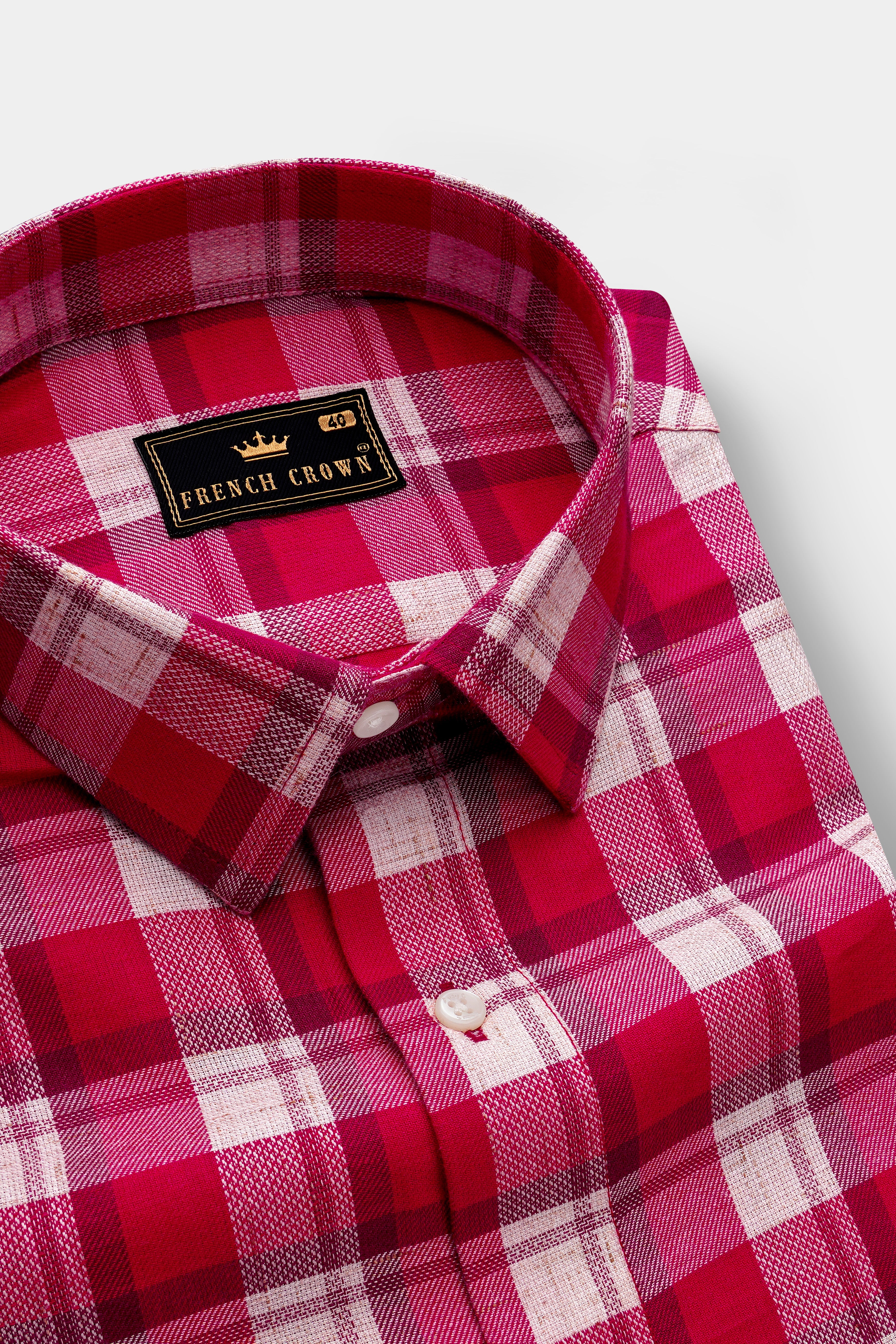 Cardinal Red and White Checked Dobby Textured Premium Giza Cotton Designer Shirt