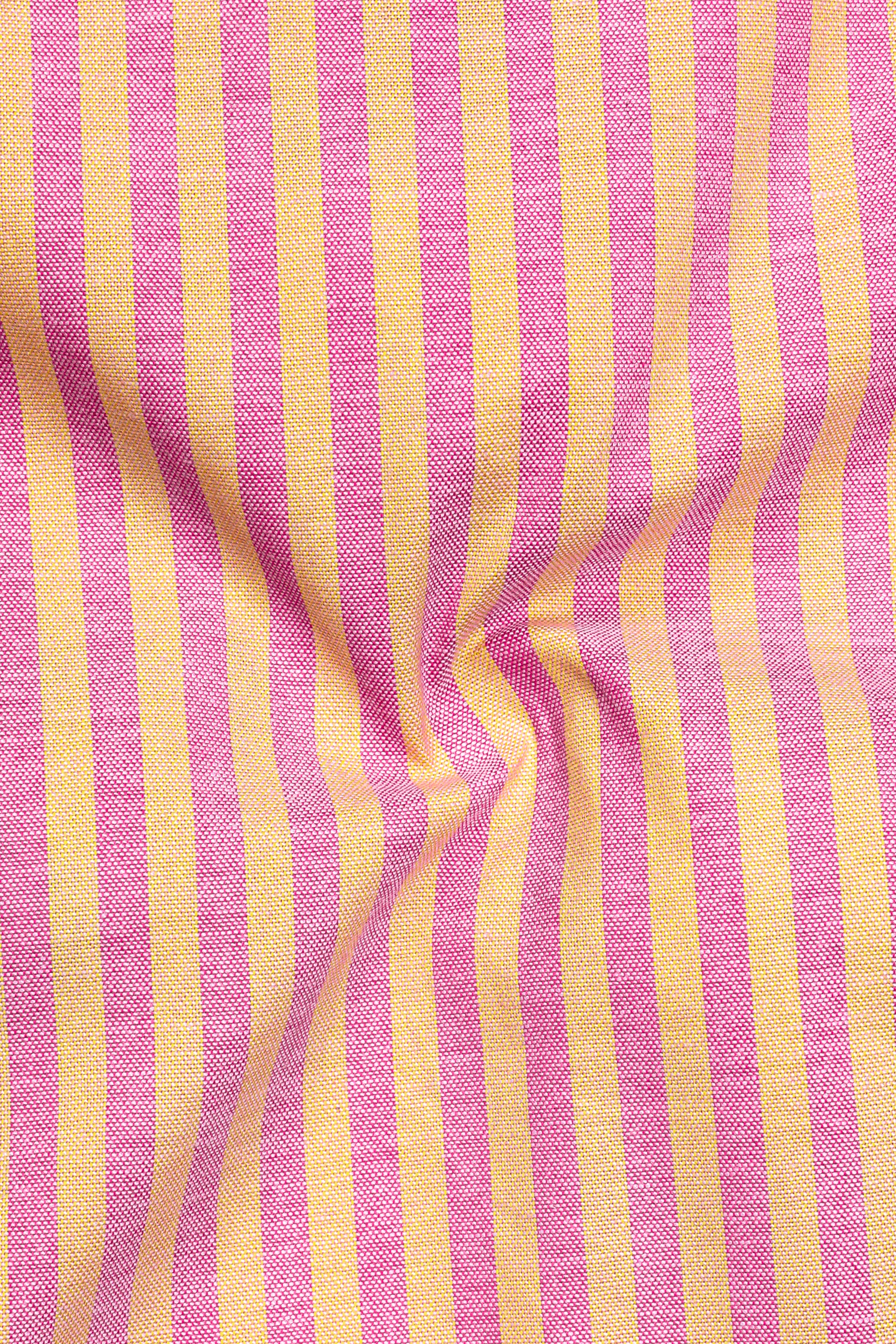 Marzipan Yellow and Pastel Pink Striped Royal Oxford Kurta Shirt