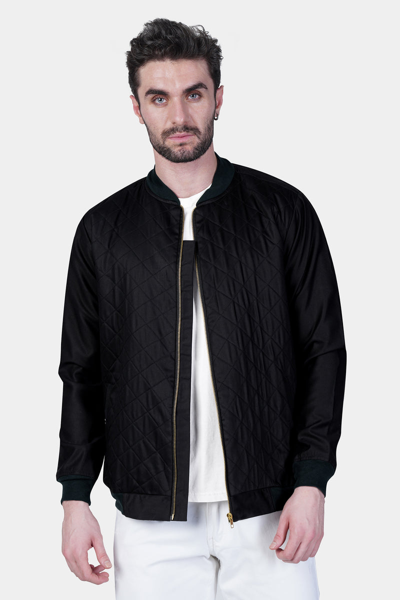 Jade Black Zipper Closure Super Soft Premium Cotton Bomber Jacket