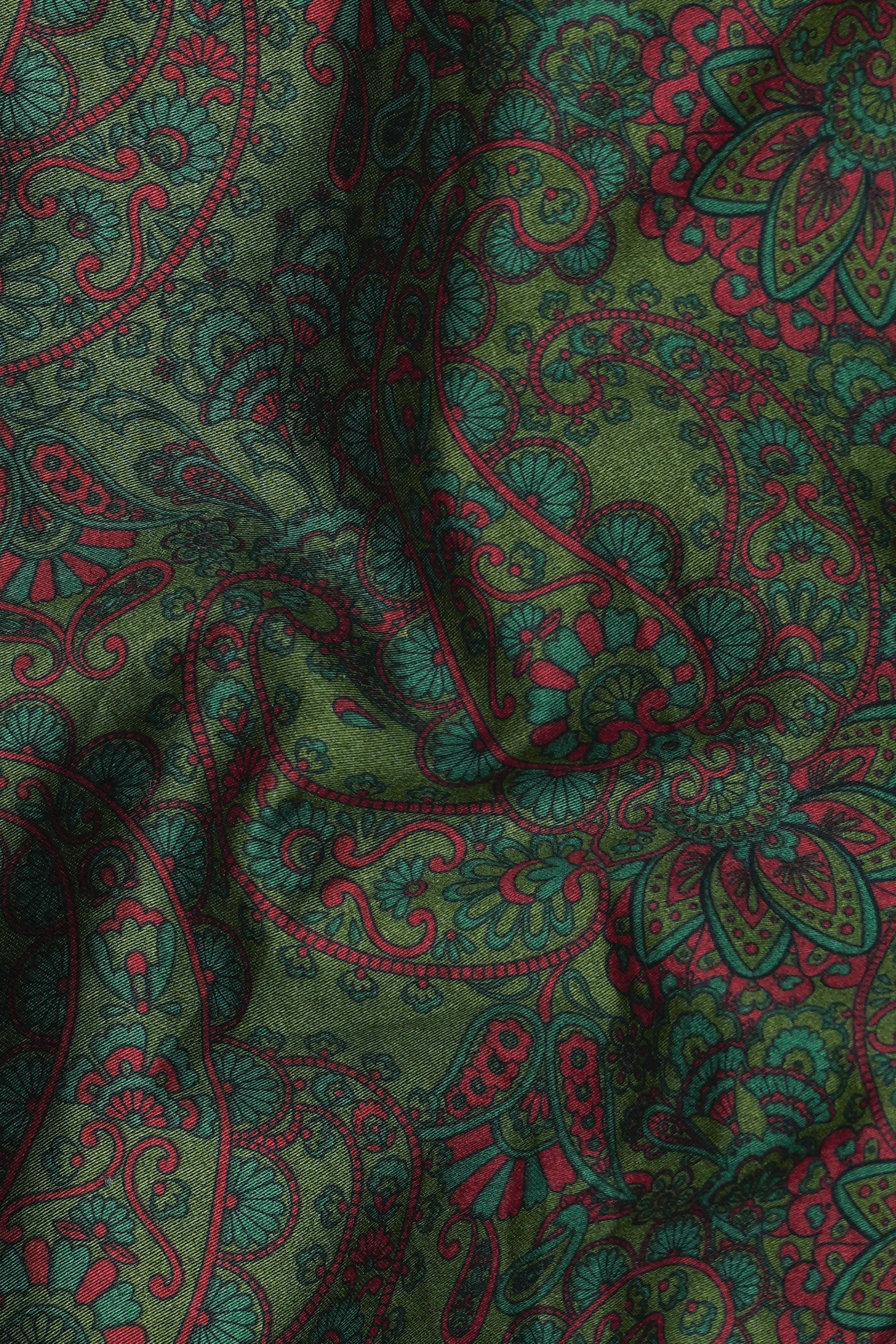 Bronzestone Green and Stiletto Red Paisley Printed Super Soft Premium Cotton Shirt
