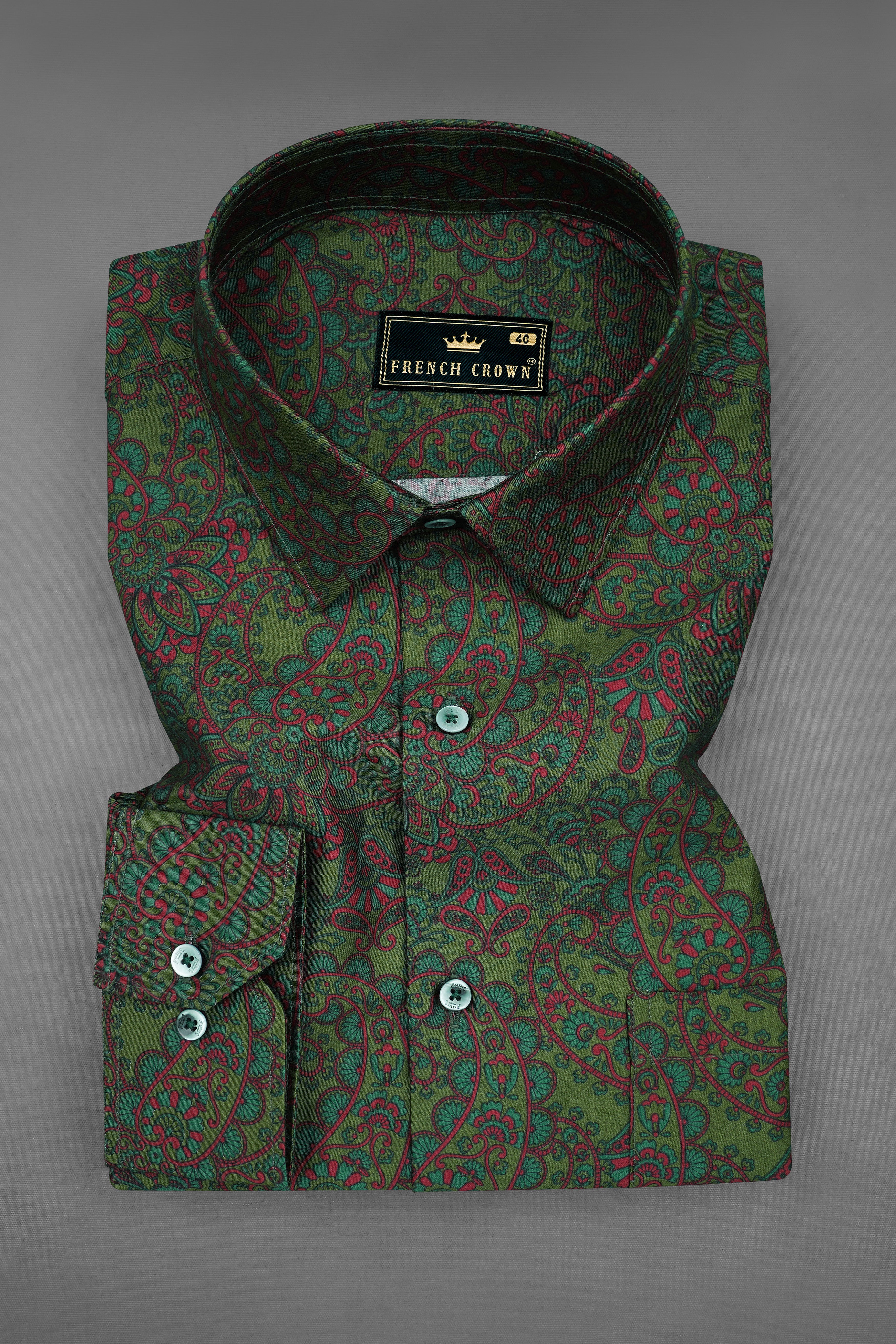 Bronzestone Green and Stiletto Red Paisley Printed Super Soft Premium Cotton Shirt