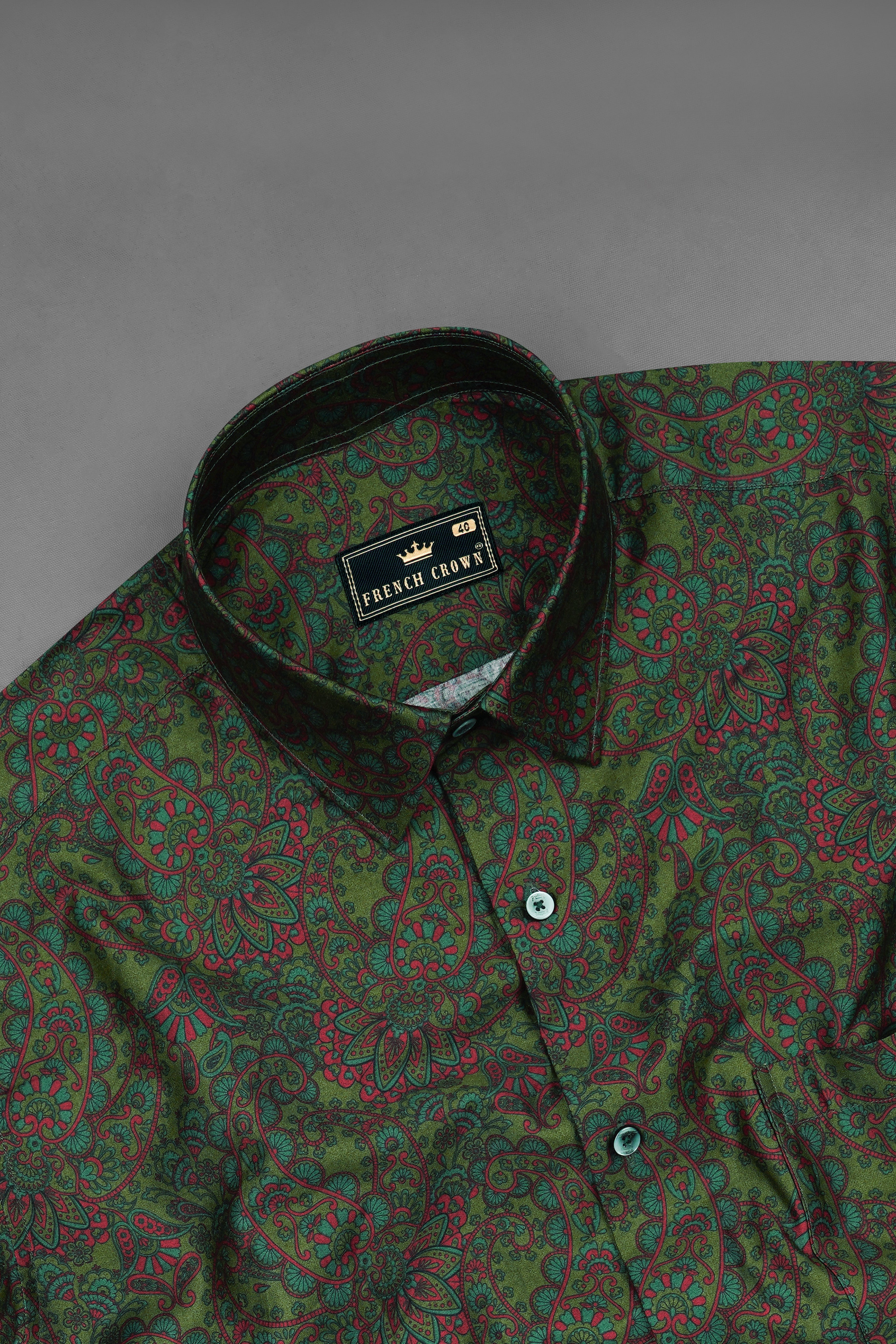 Bronzestone Green and Stiletto Red Paisley Printed Super Soft Premium Cotton Shirt