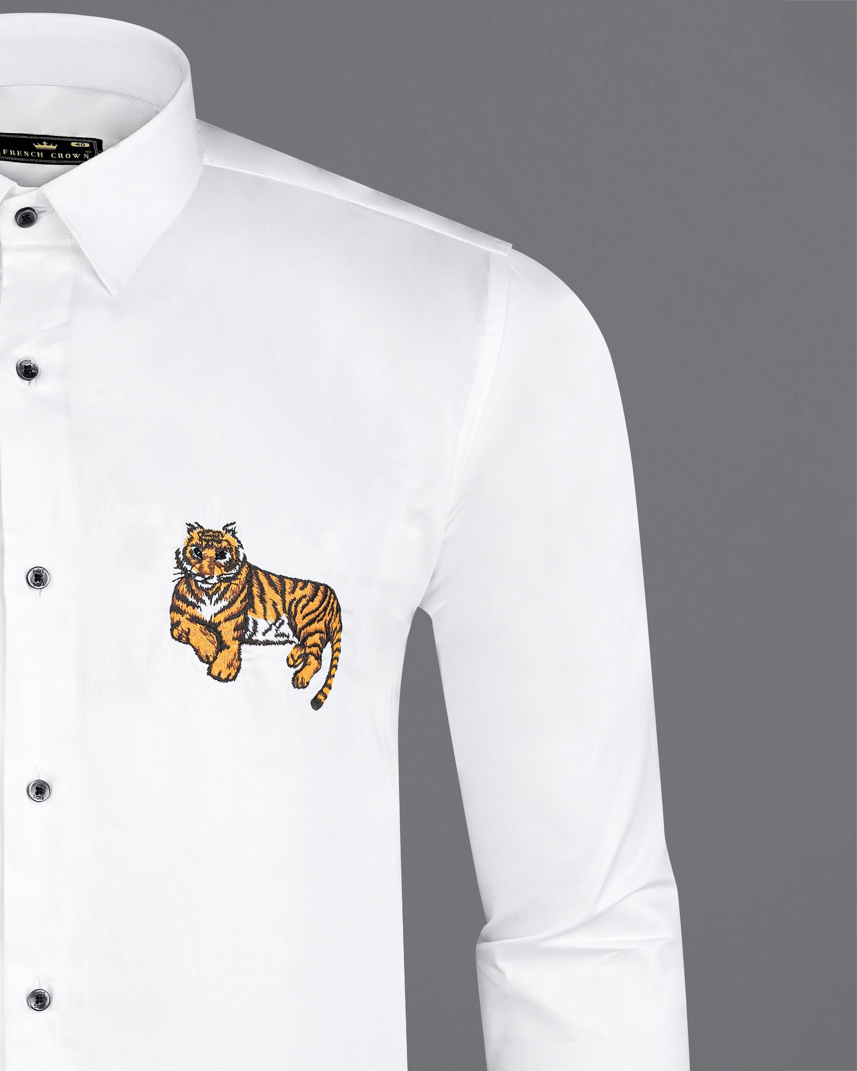 Bright White Subtle Sheen Tiger Cub Embroidered Super Soft Premium Cotton Shirt 8230-BLK-P496-38, 8230-BLK-P496-H-38, 8230-BLK-P496-39, 8230-BLK-P496-H-39, 8230-BLK-P496-40, 8230-BLK-P496-H-40, 8230-BLK-P496-42, 8230-BLK-P496-H-42, 8230-BLK-P496-44, 8230-BLK-P496-H-44, 8230-BLK-P496-46, 8230-BLK-P496-H-46, 8230-BLK-P496-48, 8230-BLK-P496-H-48, 8230-BLK-P496-50, 8230-BLK-P496-H-50, 8230-BLK-P496-52, 8230-BLK-P496-H-52