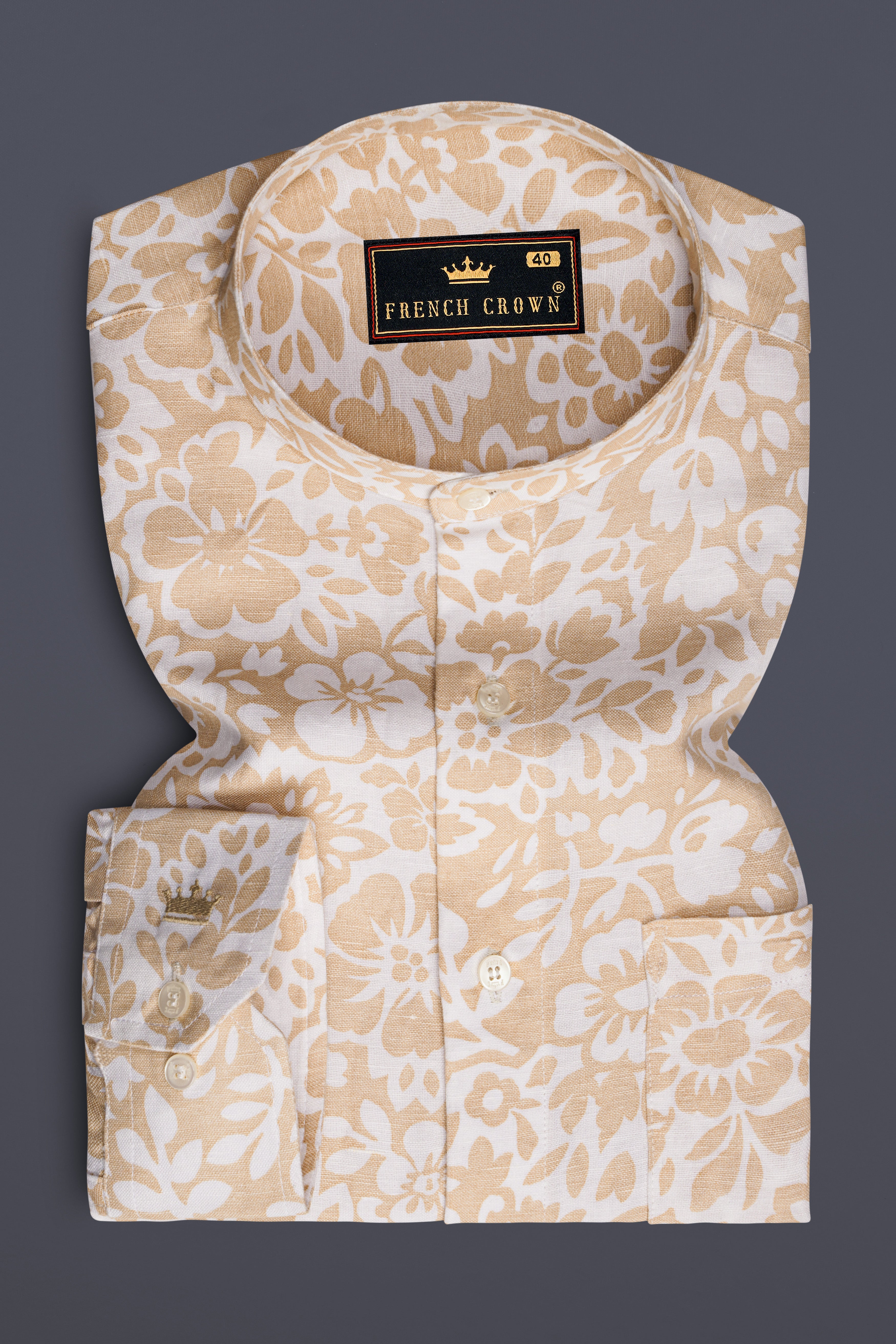 Rodeo Dust Brown with White Floral Luxurious Linen Shirt