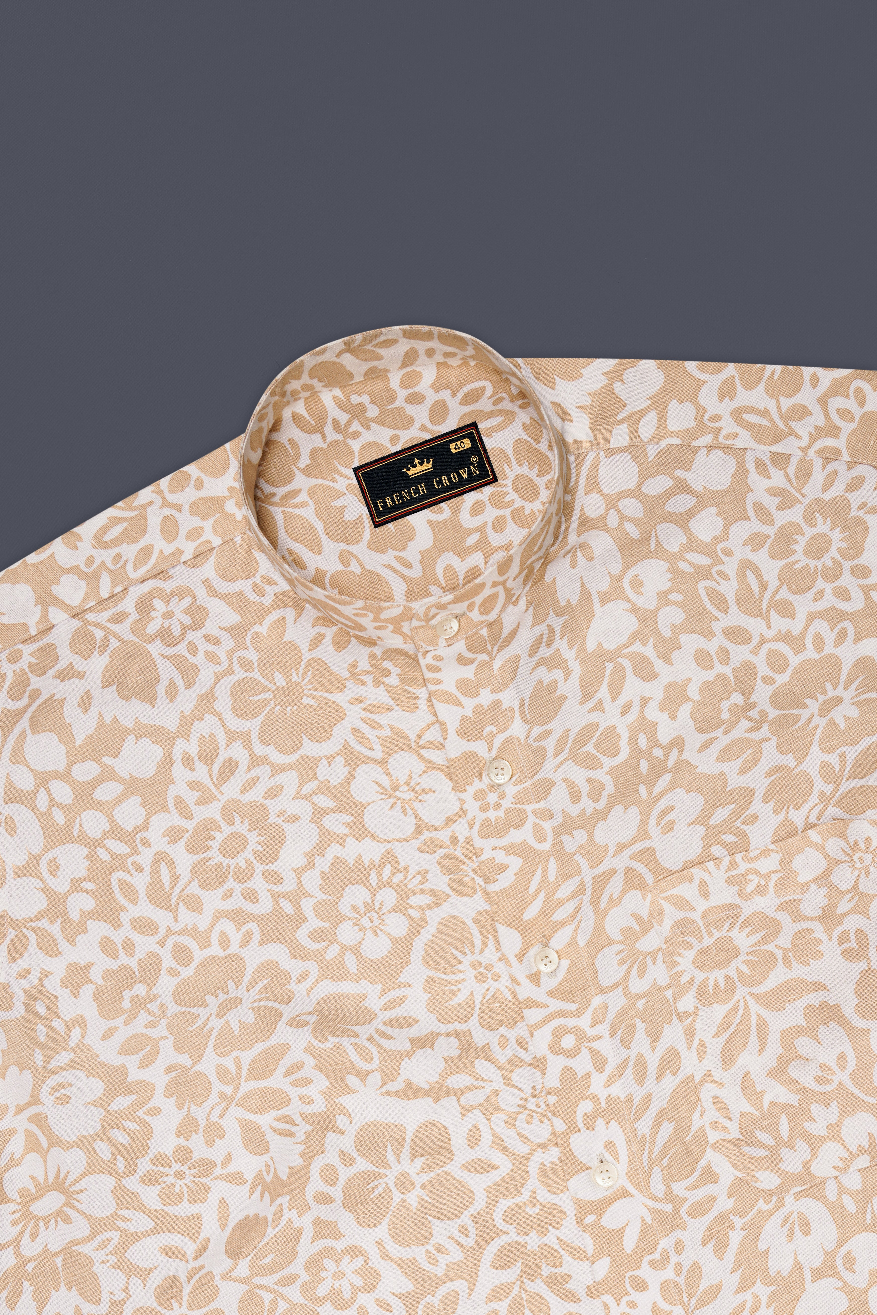 Rodeo Dust Brown with White Floral Luxurious Linen Shirt