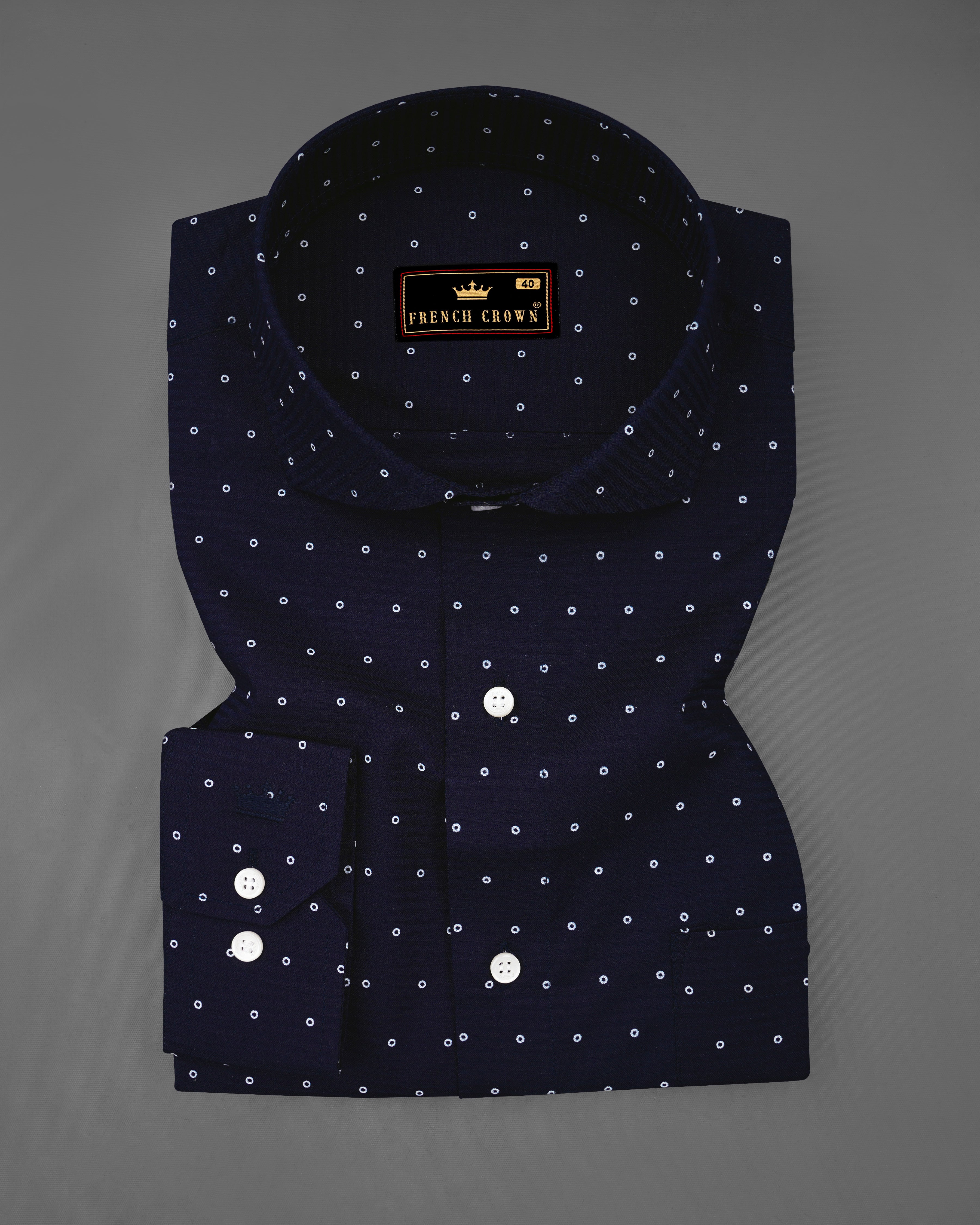 Baltic Blue and White Printed Dobby Textured Premium Giza Cotton Shirt