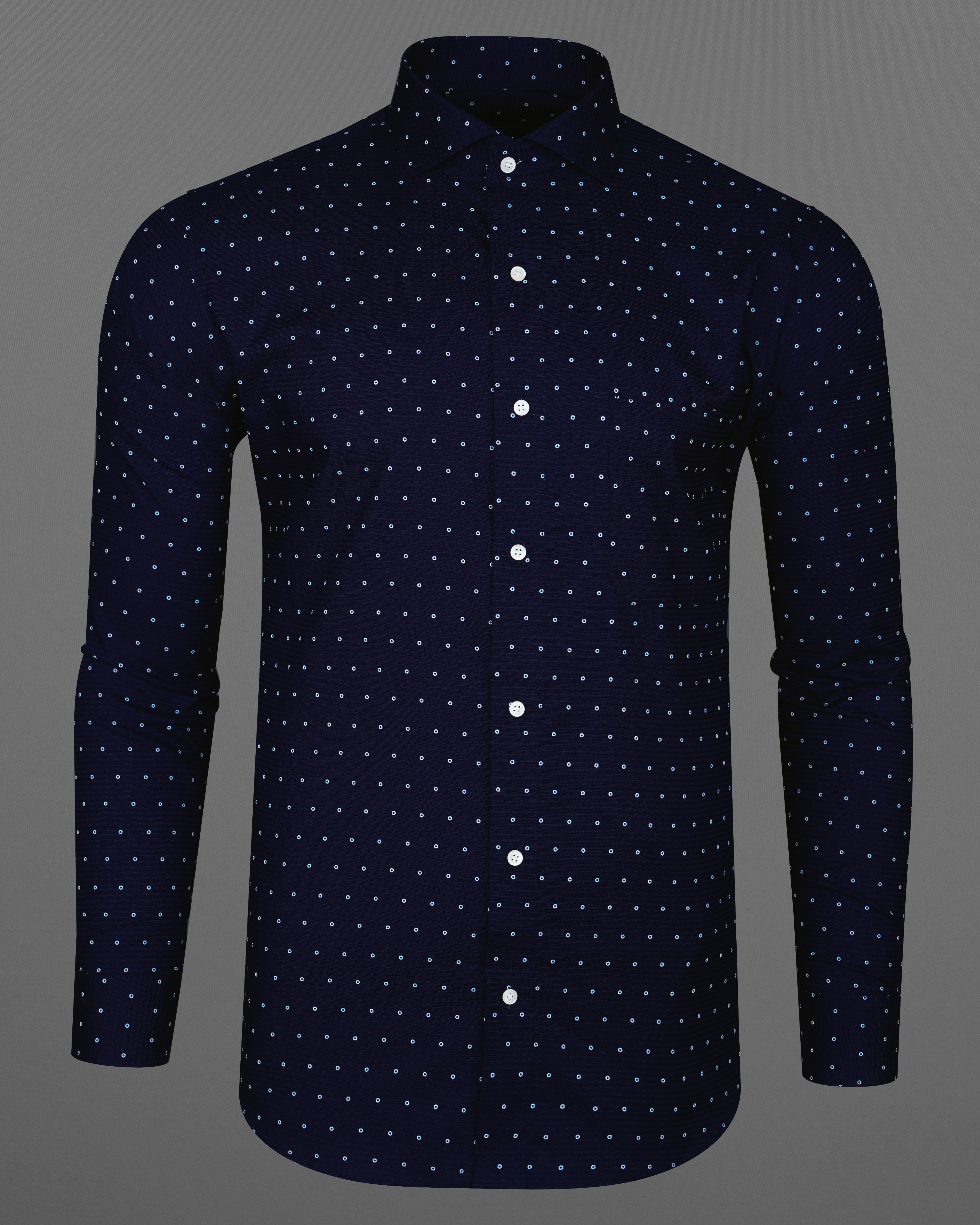 Baltic Blue and White Printed Dobby Textured Premium Giza Cotton Shirt