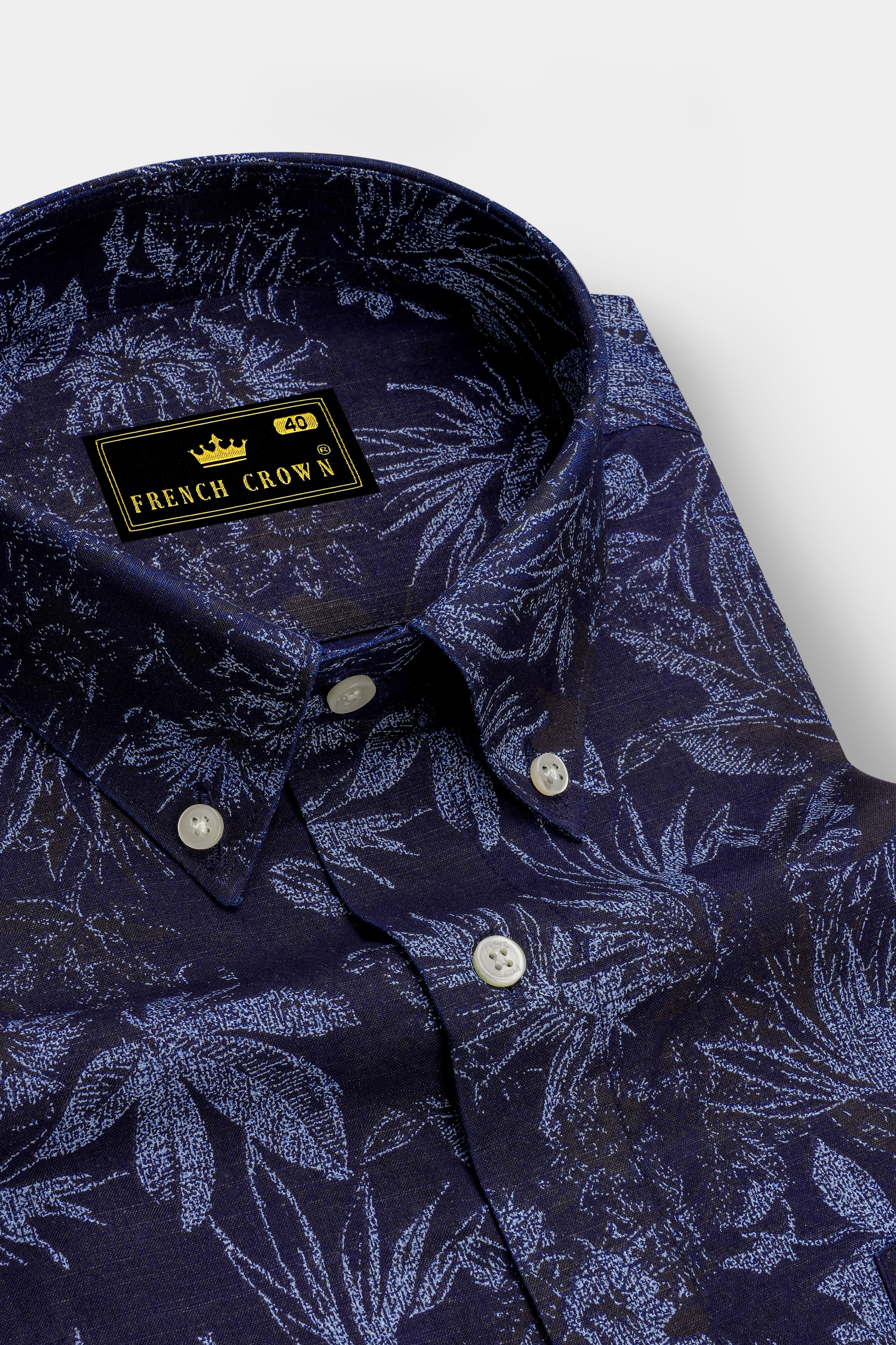 Blackcurrant Blue with Ship Cove Blue Floral Chambray Textured Premium Cotton Shirt