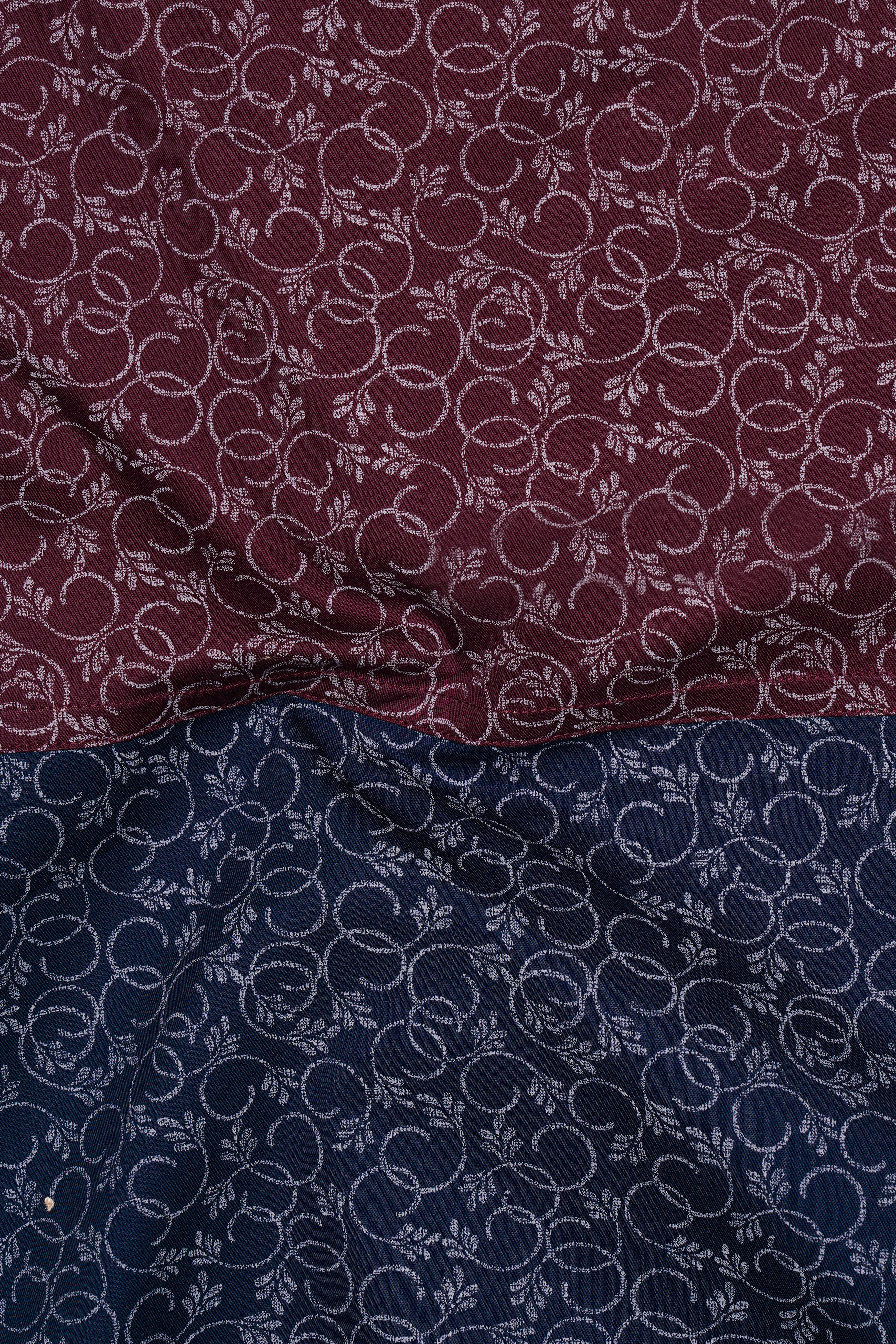 Half Lonestar Maroon and Half Ebony Clay Blue Ditsy Printed Twill Premium Cotton Designer Shirt