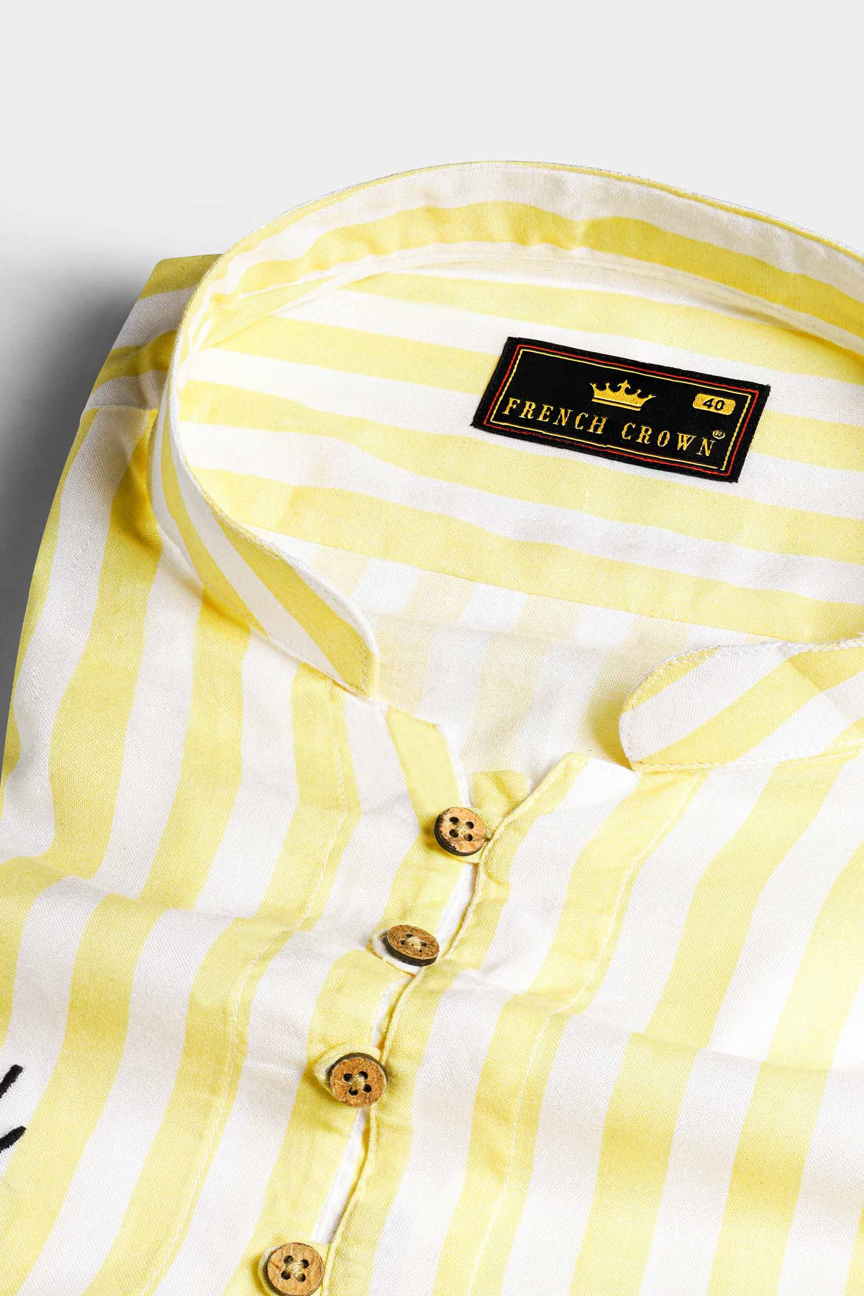 Goldenrod Yellow and White Striped with Face Embroidered Premium Tencel Designer Kurta Shirt 8250-KS-E171-38, 8250-KS-E171-H-38, 8250-KS-E171-39, 8250-KS-E171-H-39, 8250-KS-E171-40, 8250-KS-E171-H-40, 8250-KS-E171-42, 8250-KS-E171-H-42, 8250-KS-E171-44, 8250-KS-E171-H-44, 8250-KS-E171-46, 8250-KS-E171-H-46, 8250-KS-E171-48, 8250-KS-E171-H-48, 8250-KS-E171-50, 8250-KS-E171-H-50, 8250-KS-E171-52, 8250-KS-E171-H-52
