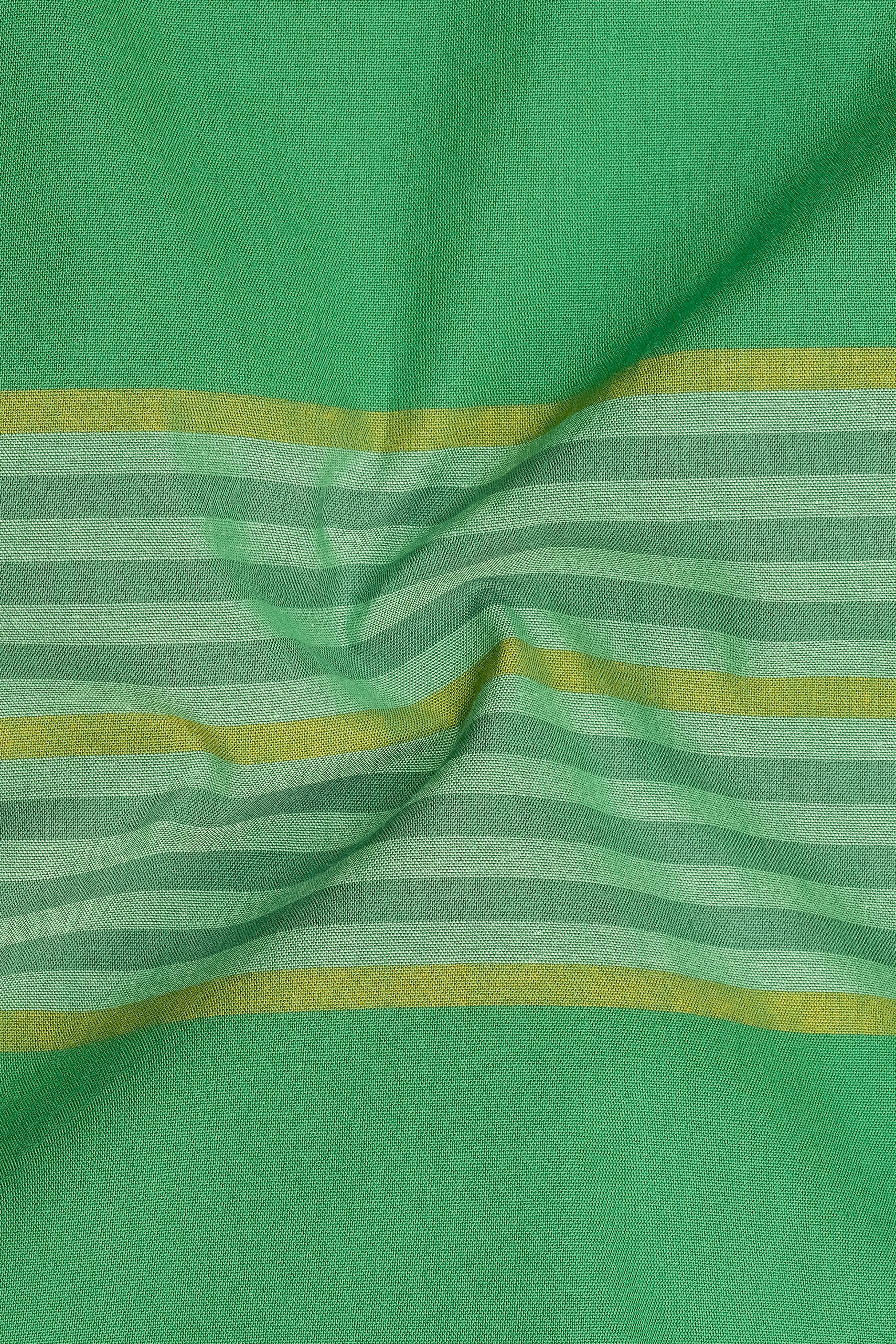 Lichen Green with Laser Yellow Striped Premium Cotton Shirt