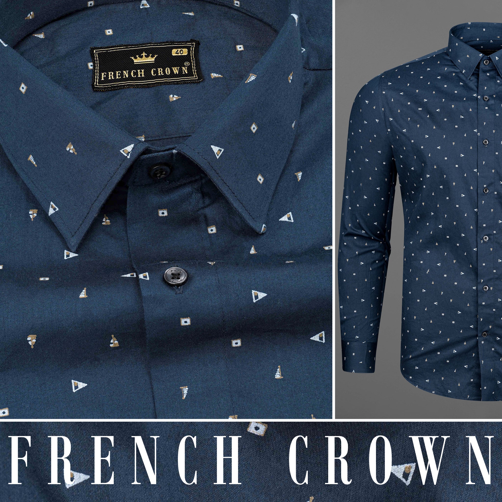 Gunmetal Navy Blue Formal/Casual Prints Premium Cotton Shirt For Men