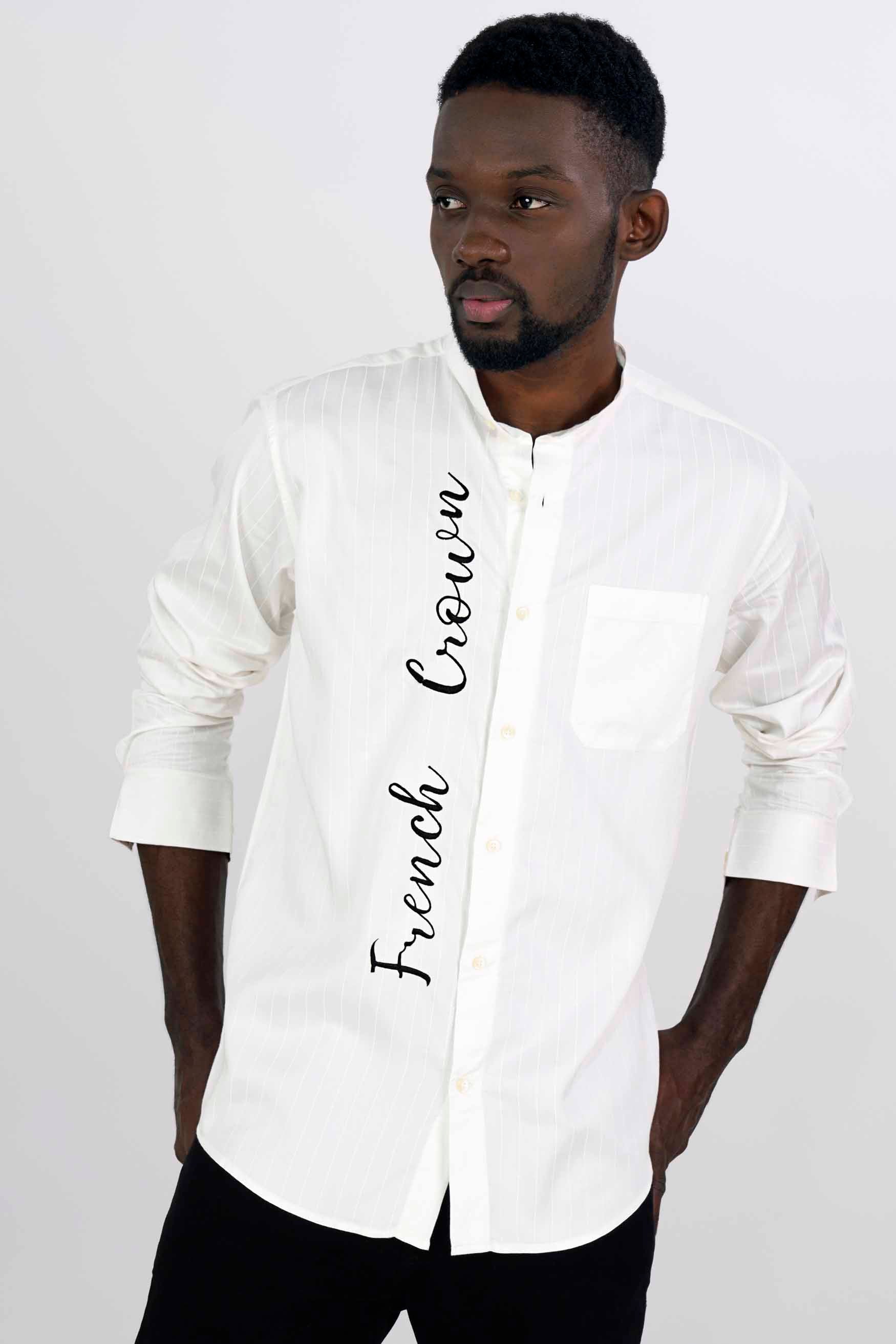 Bright White Subtle Embroidered with Black Embroidered Twill Premium Cotton Designer Shirt 8291-M-E187-38, 8291-M-E187-H-38, 8291-M-E187-39, 8291-M-E187-H-39, 8291-M-E187-40, 8291-M-E187-H-40, 8291-M-E187-42, 8291-M-E187-H-42, 8291-M-E187-44, 8291-M-E187-H-44, 8291-M-E187-46, 8291-M-E187-H-46, 8291-M-E187-48, 8291-M-E187-H-48, 8291-M-E187-50, 8291-M-E187-H-50, 8291-M-E187-52, 8291-M-E187-H-52