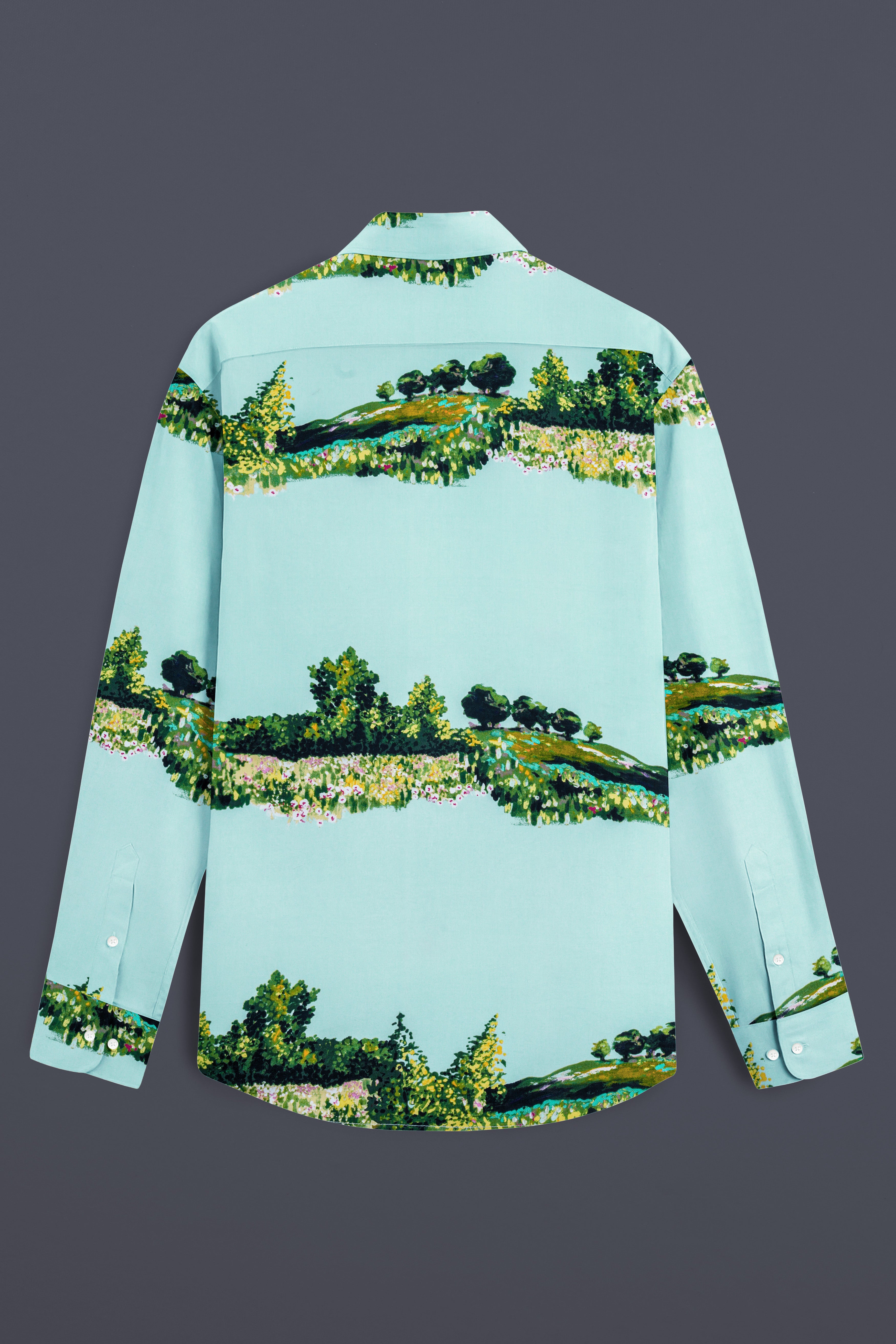 Pale Turquoise Blue Tropical Printed Premium Cotton Shirt