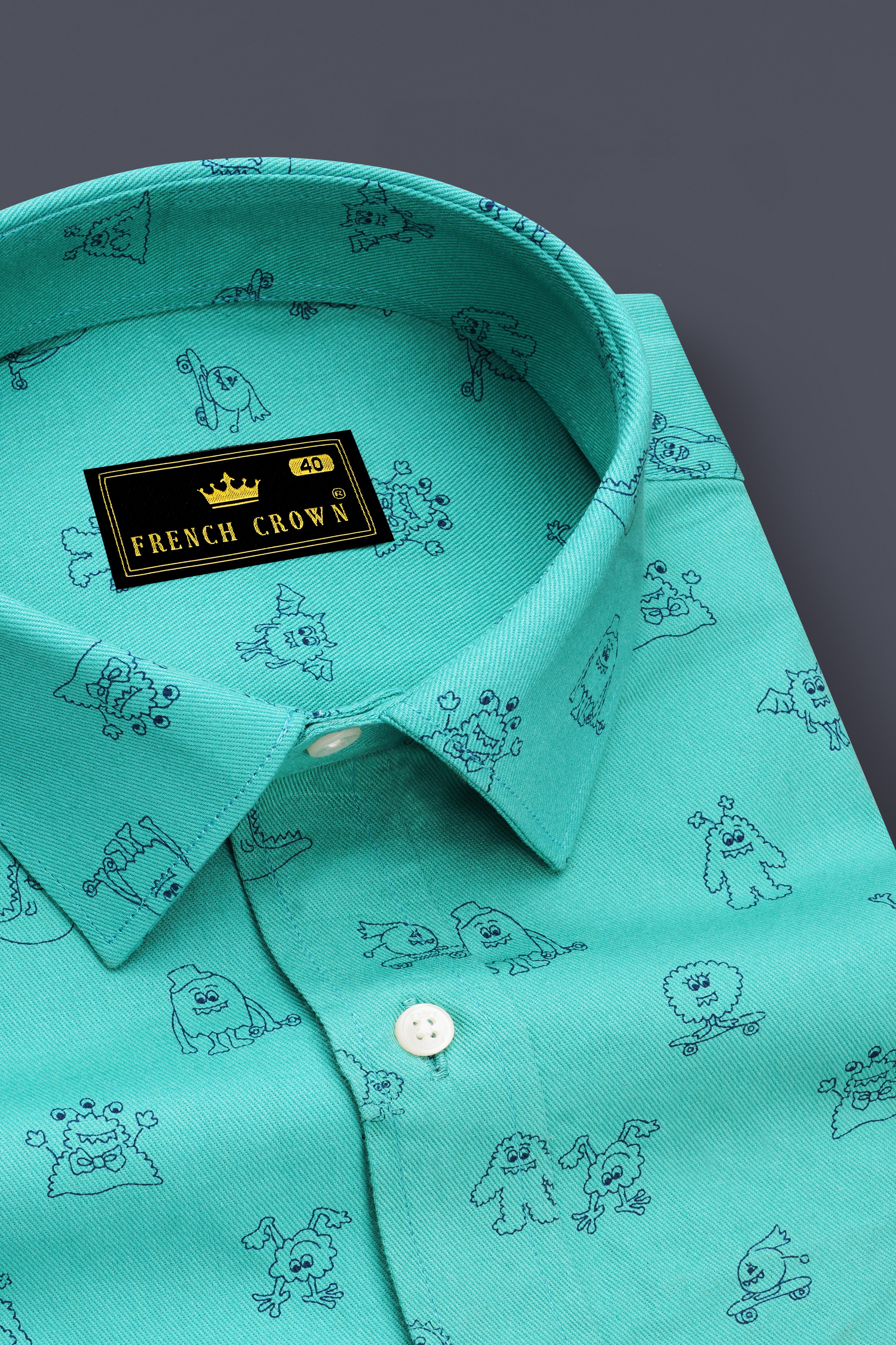 Jellyfish Green with Alien Printed Royal Oxford Designer Shirt