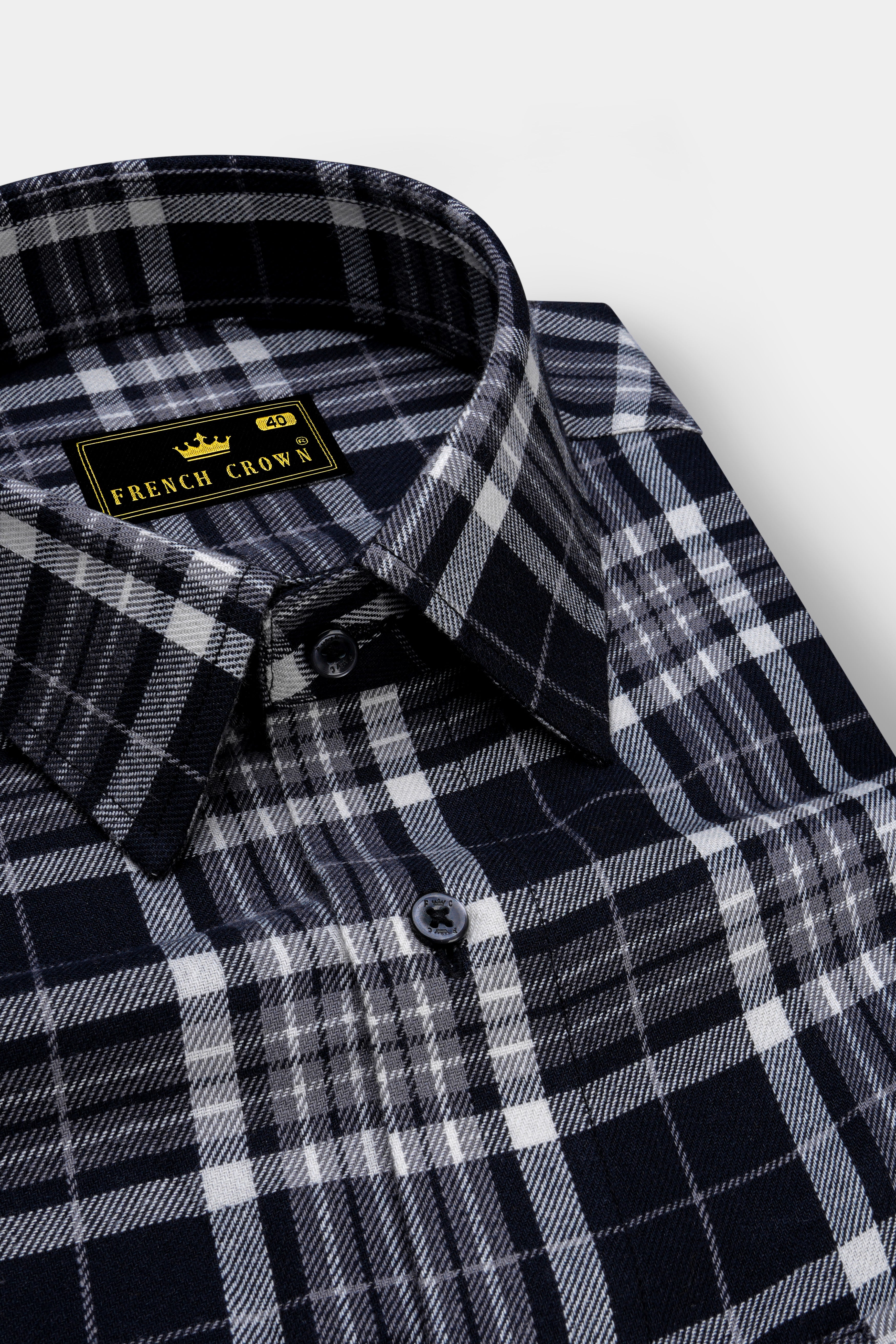 Jade Black and White Twill Plaid Premium Cotton Shirt