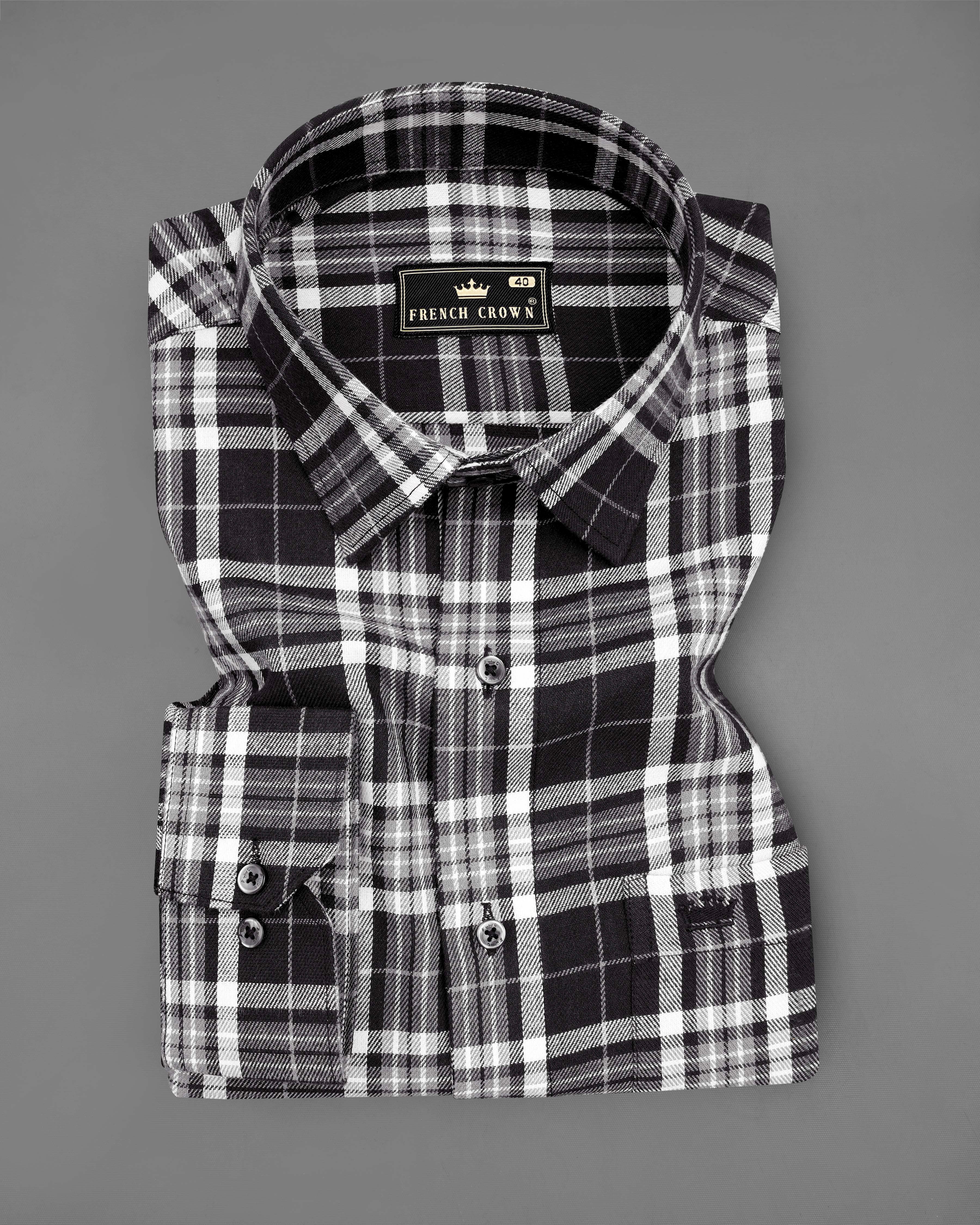 Jade Black and White Twill Plaid Premium Cotton Shirt