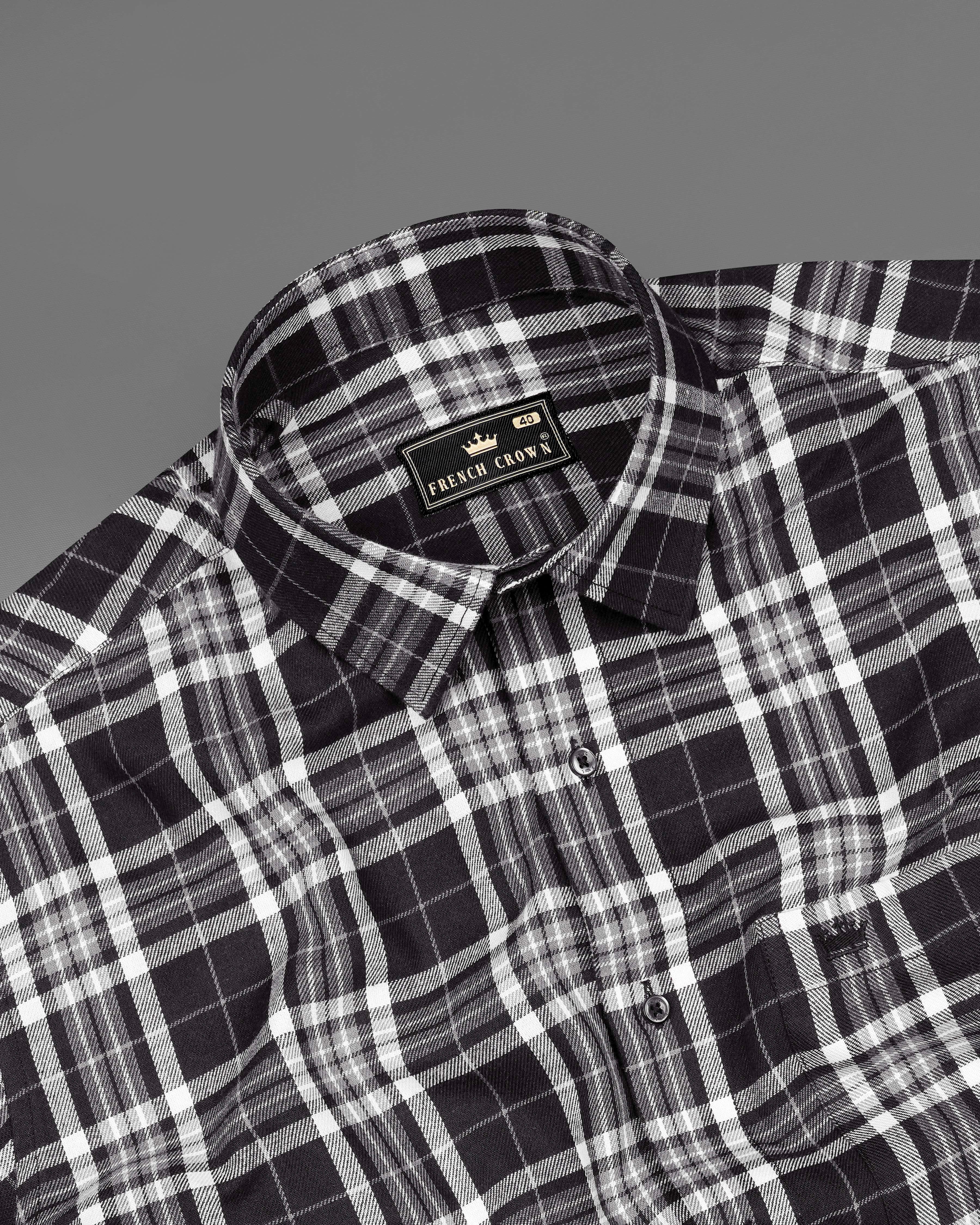 Jade Black and White Twill Plaid Premium Cotton Shirt