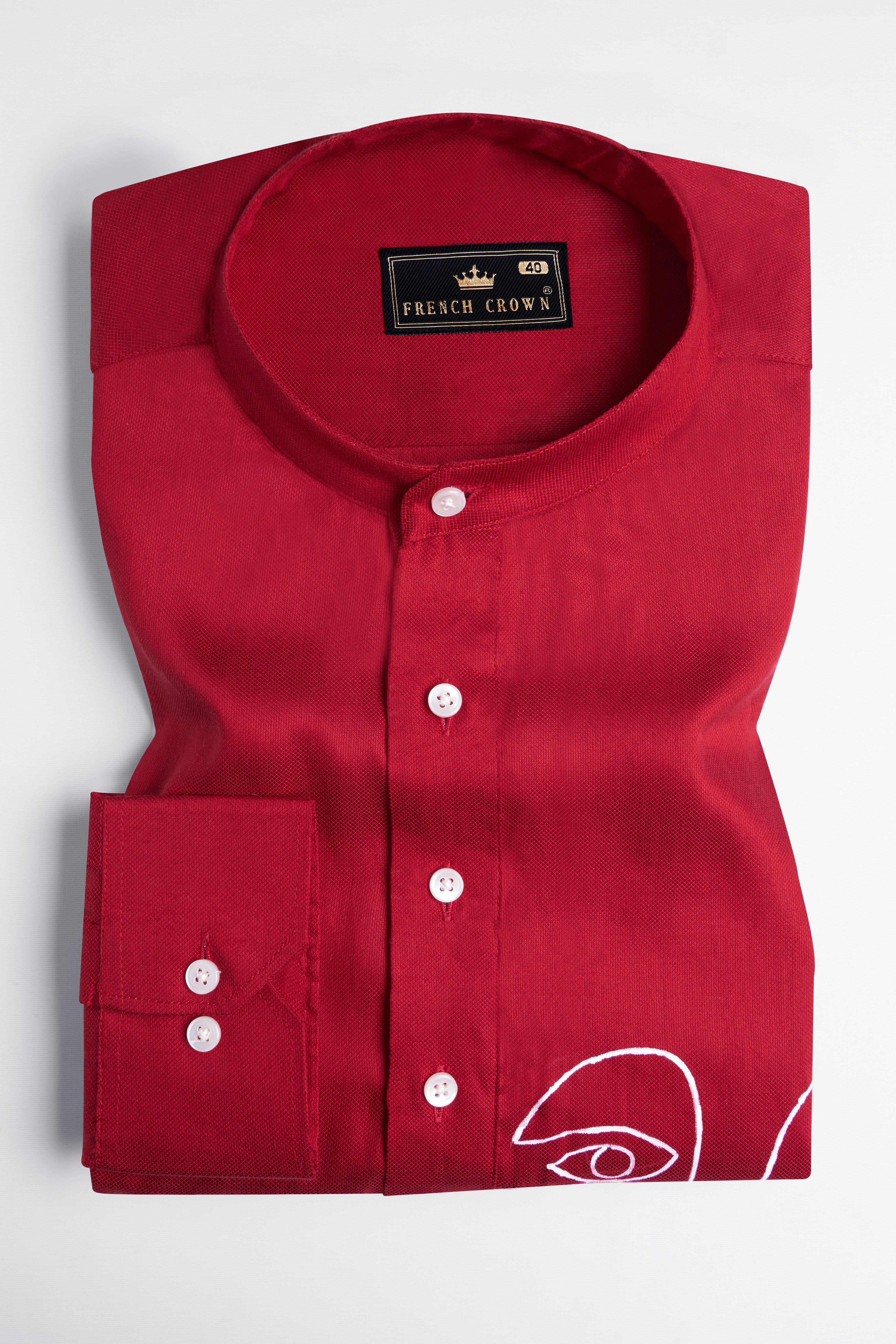 Shiraz Red Hand Painted Dobby Premium Giza Cotton Designer Shirt