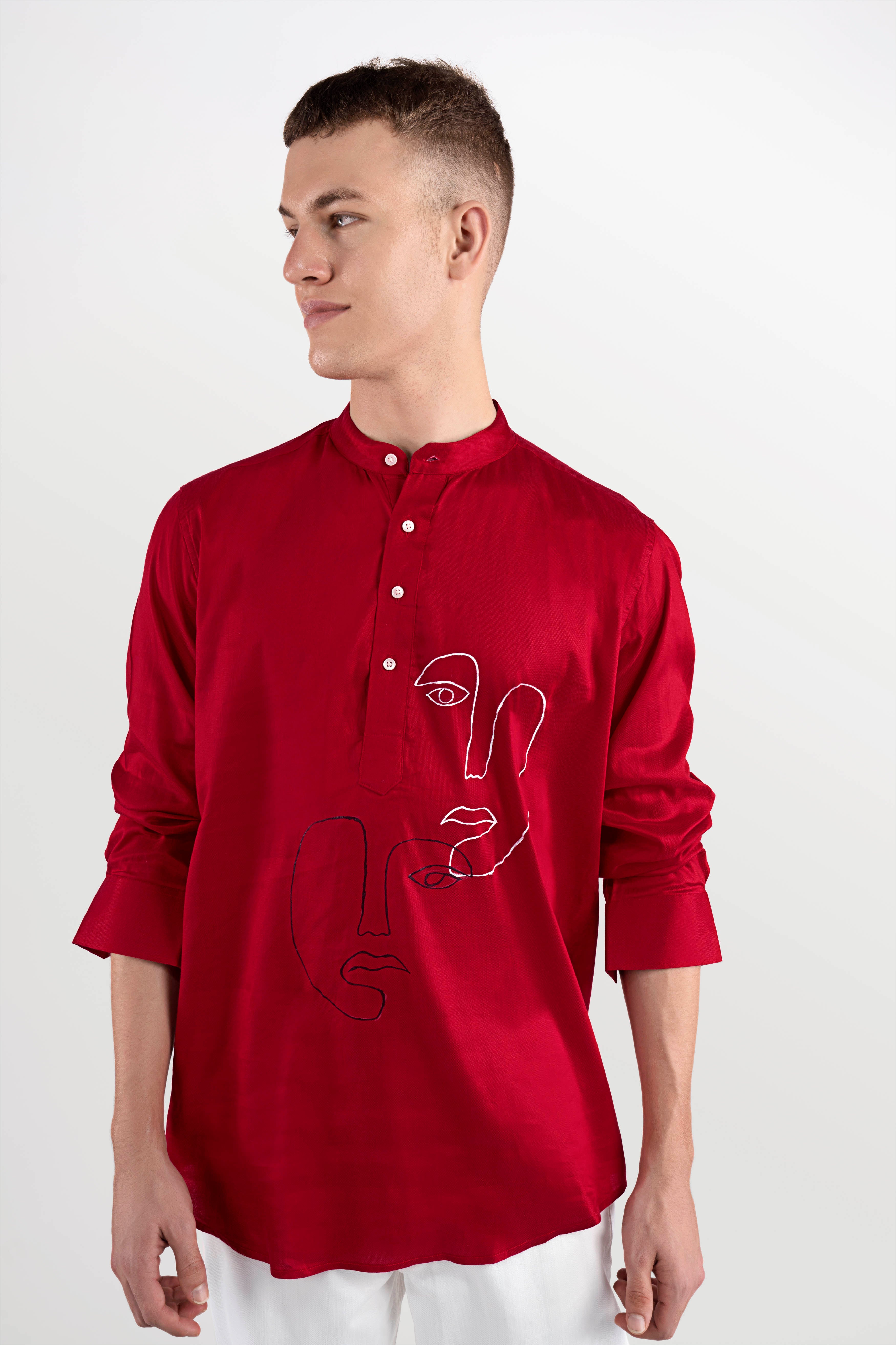 Shiraz Red Hand Painted Dobby Premium Giza Cotton Designer Shirt