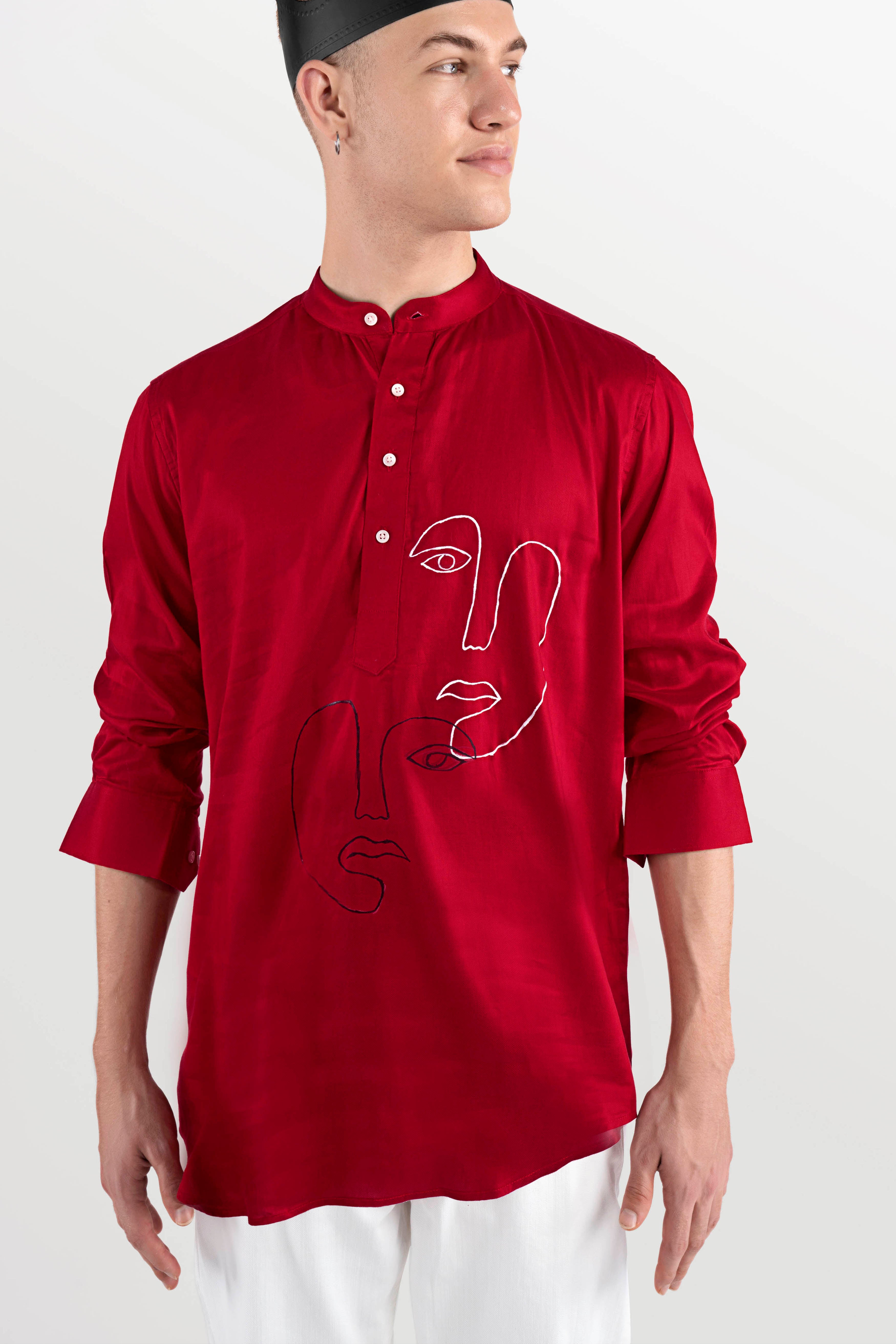Shiraz Red Hand Painted Dobby Premium Giza Cotton Designer Shirt