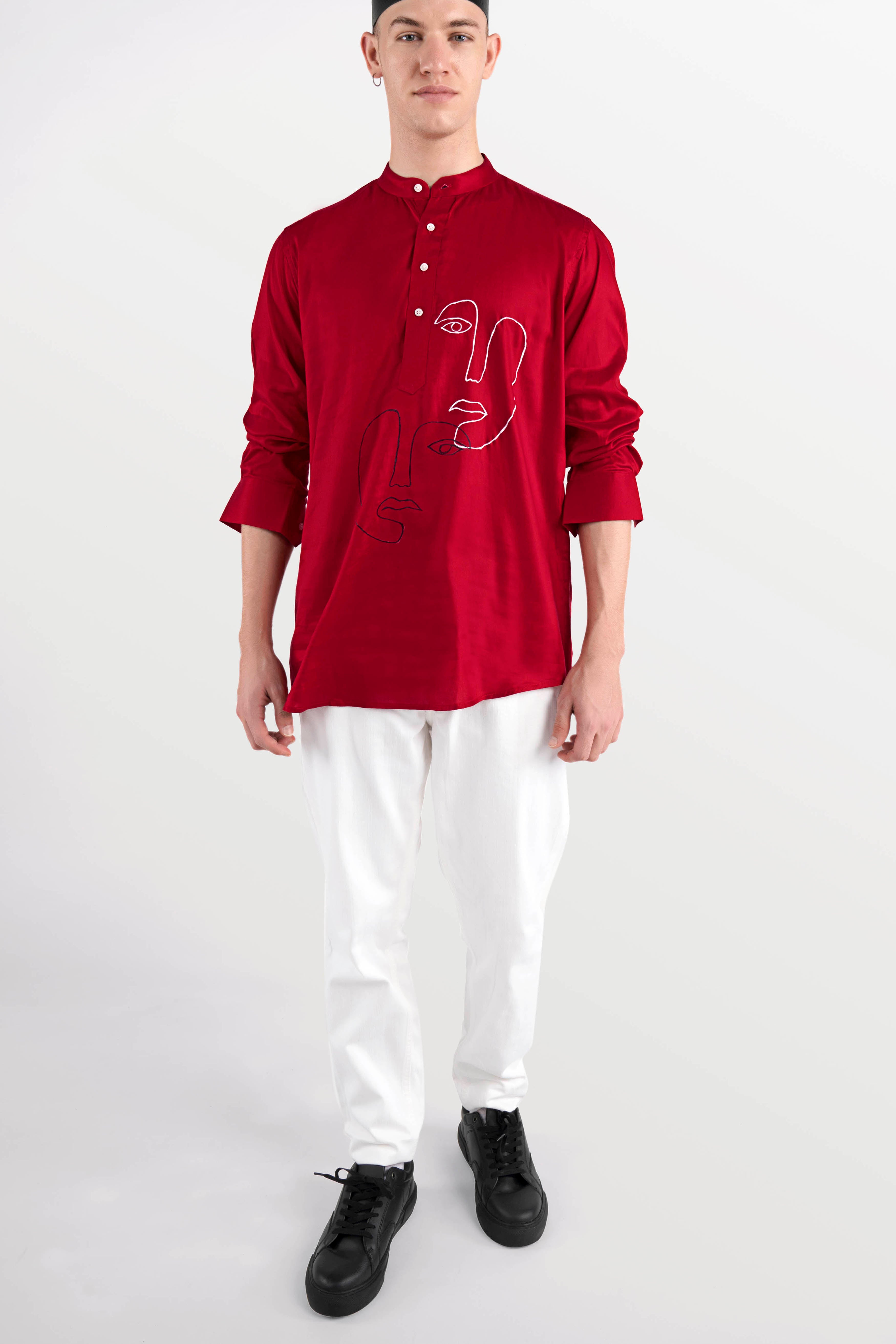Shiraz Red Hand Painted Dobby Premium Giza Cotton Designer Shirt
