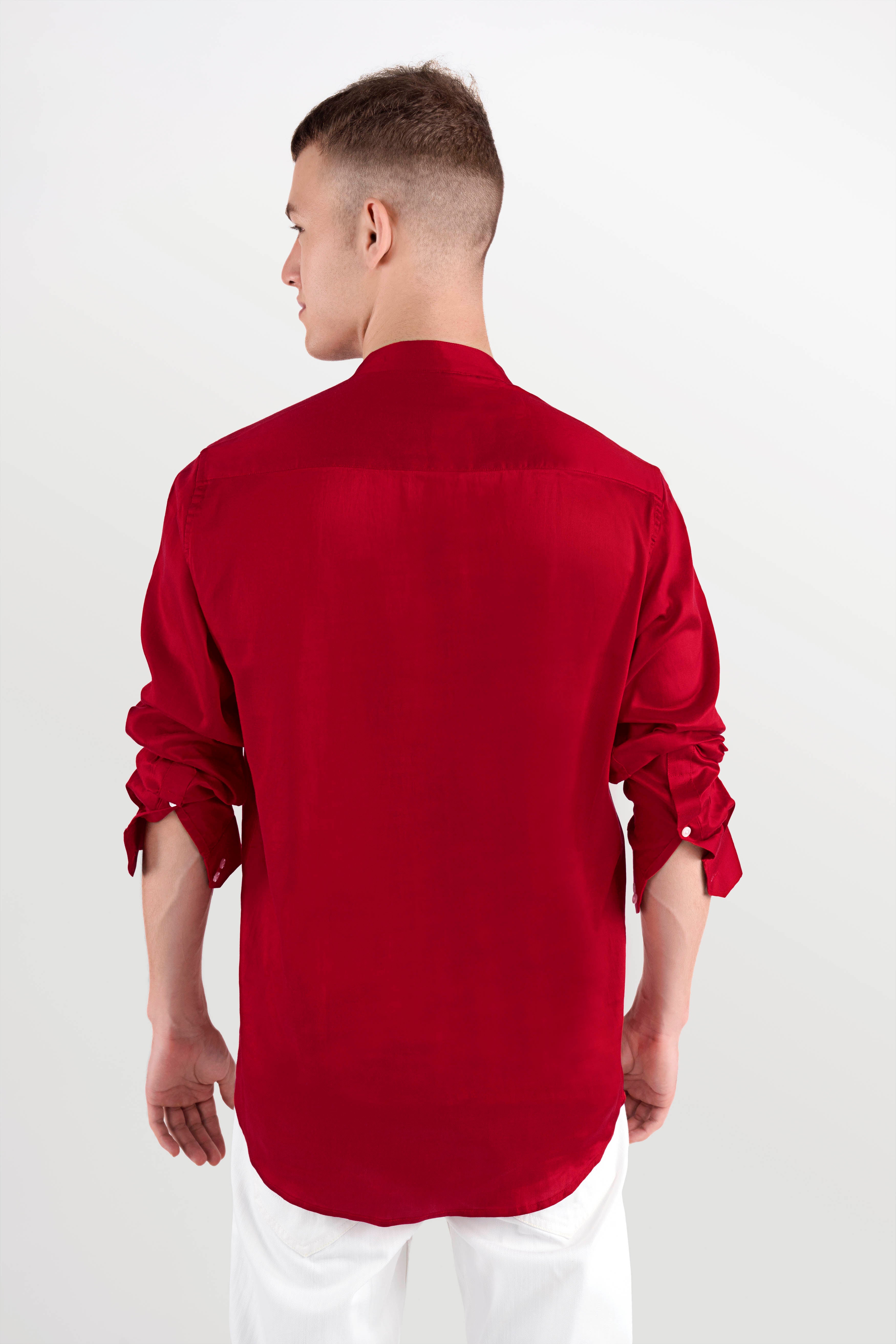 Shiraz Red Hand Painted Dobby Premium Giza Cotton Designer Shirt