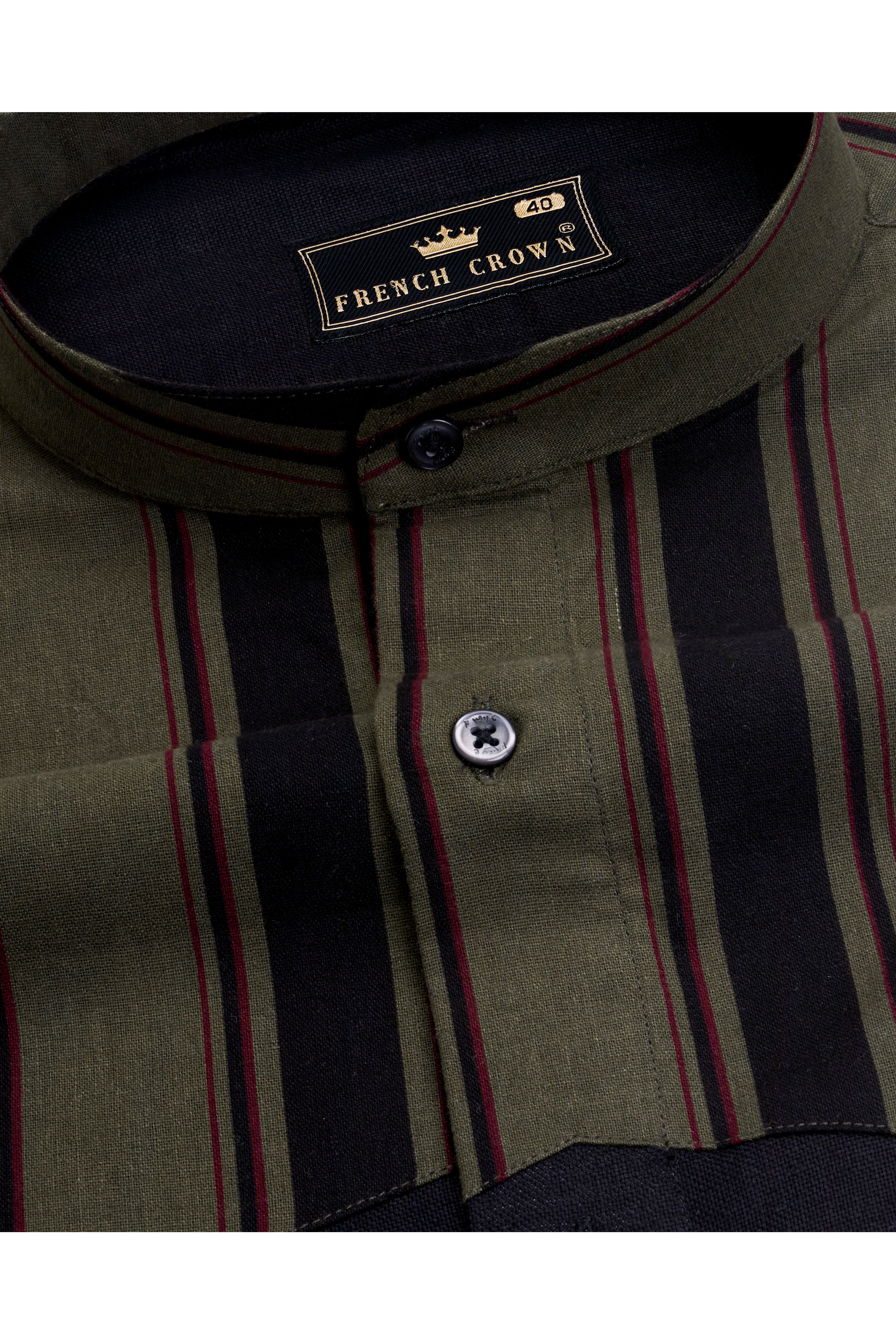Jade Black and Taupe Green Striped with Embroidered logo Dobby Premium Giza Cotton Designer Shirt