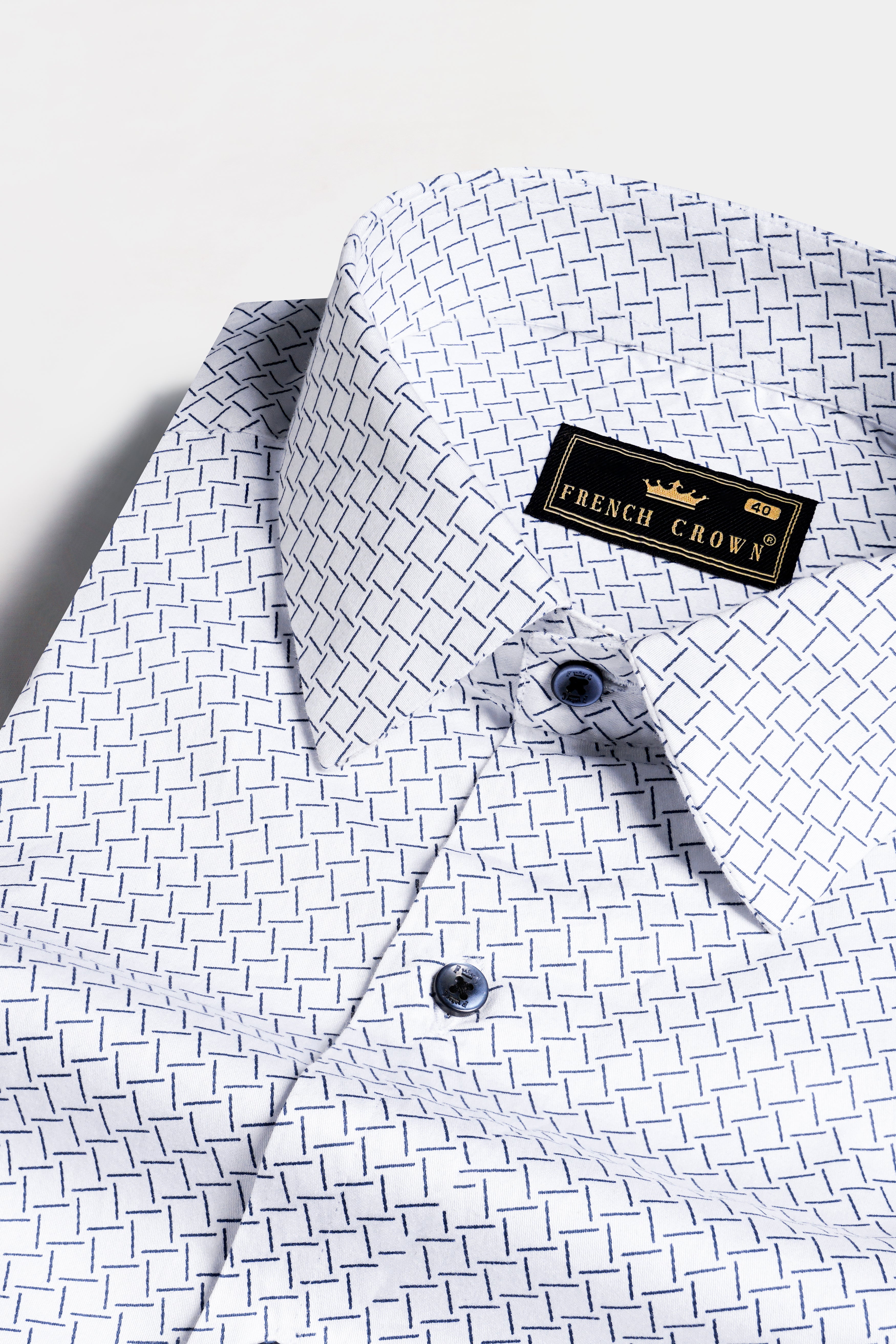 Bright White with Meteorite Blue Printed Twill Premium Cotton Shirt
