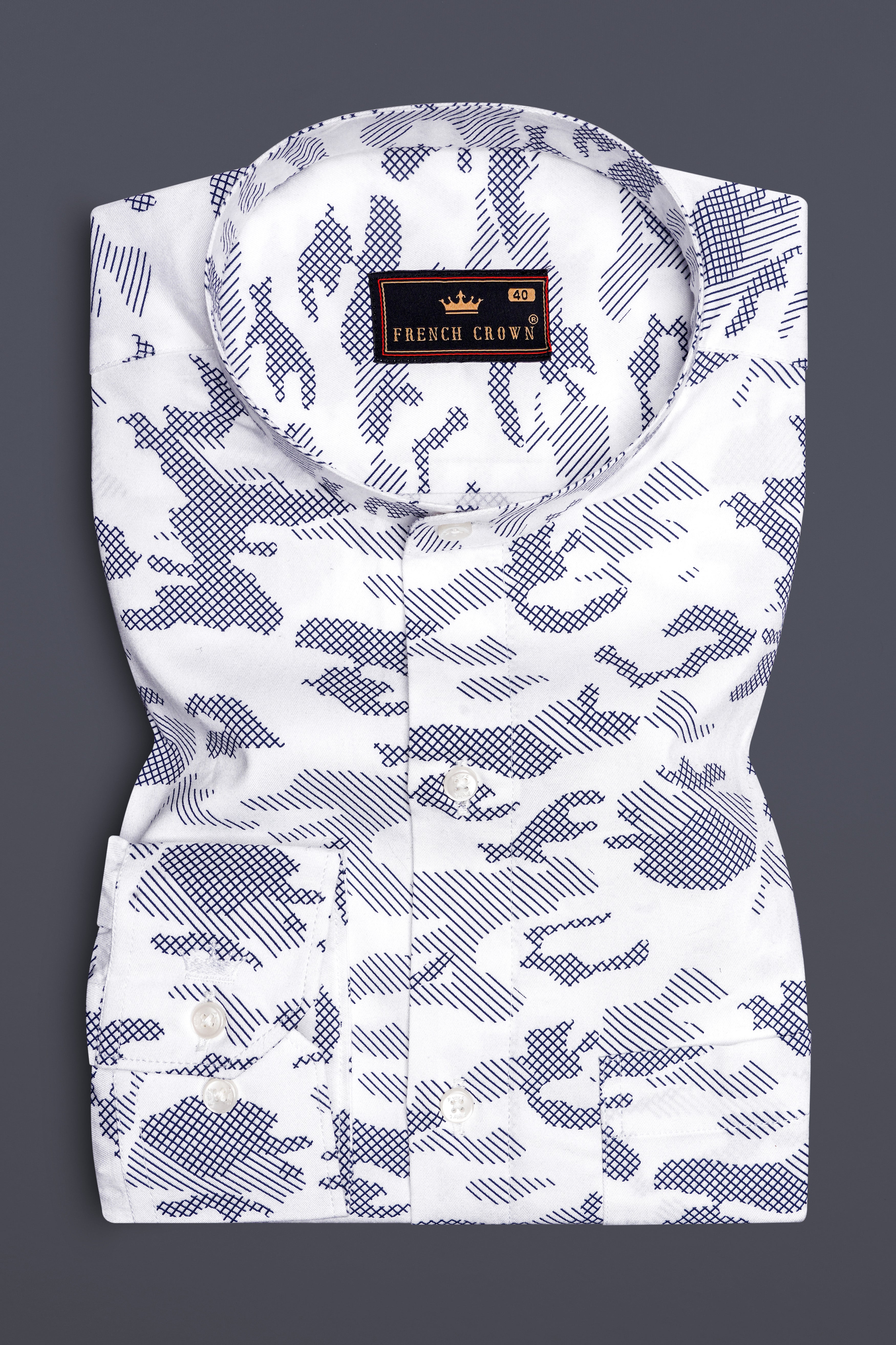 Bright White with Haiti Navy Blue Stitched Design Super Soft Premium Cotton Shirt