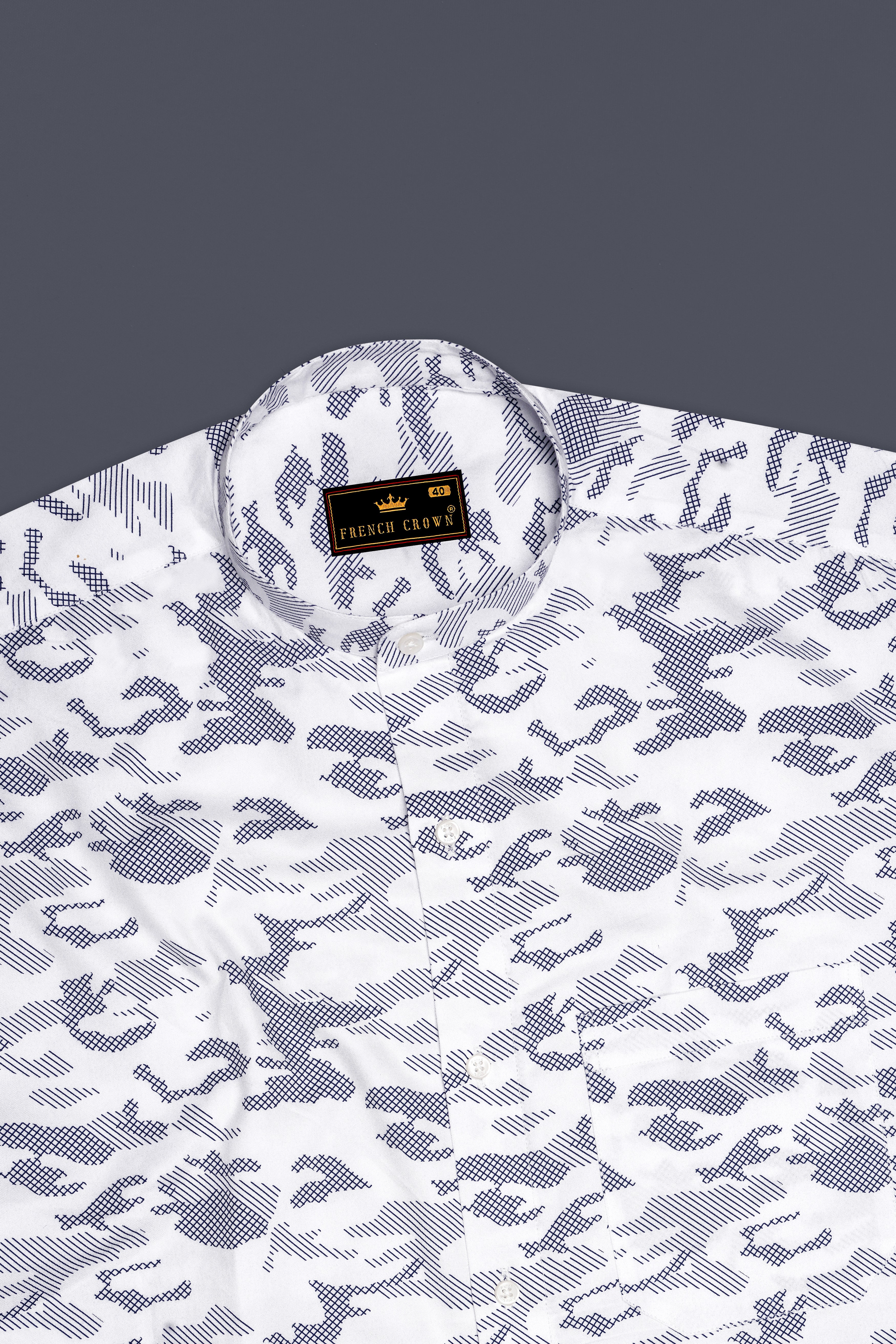 Bright White with Haiti Navy Blue Stitched Design Super Soft Premium Cotton Shirt