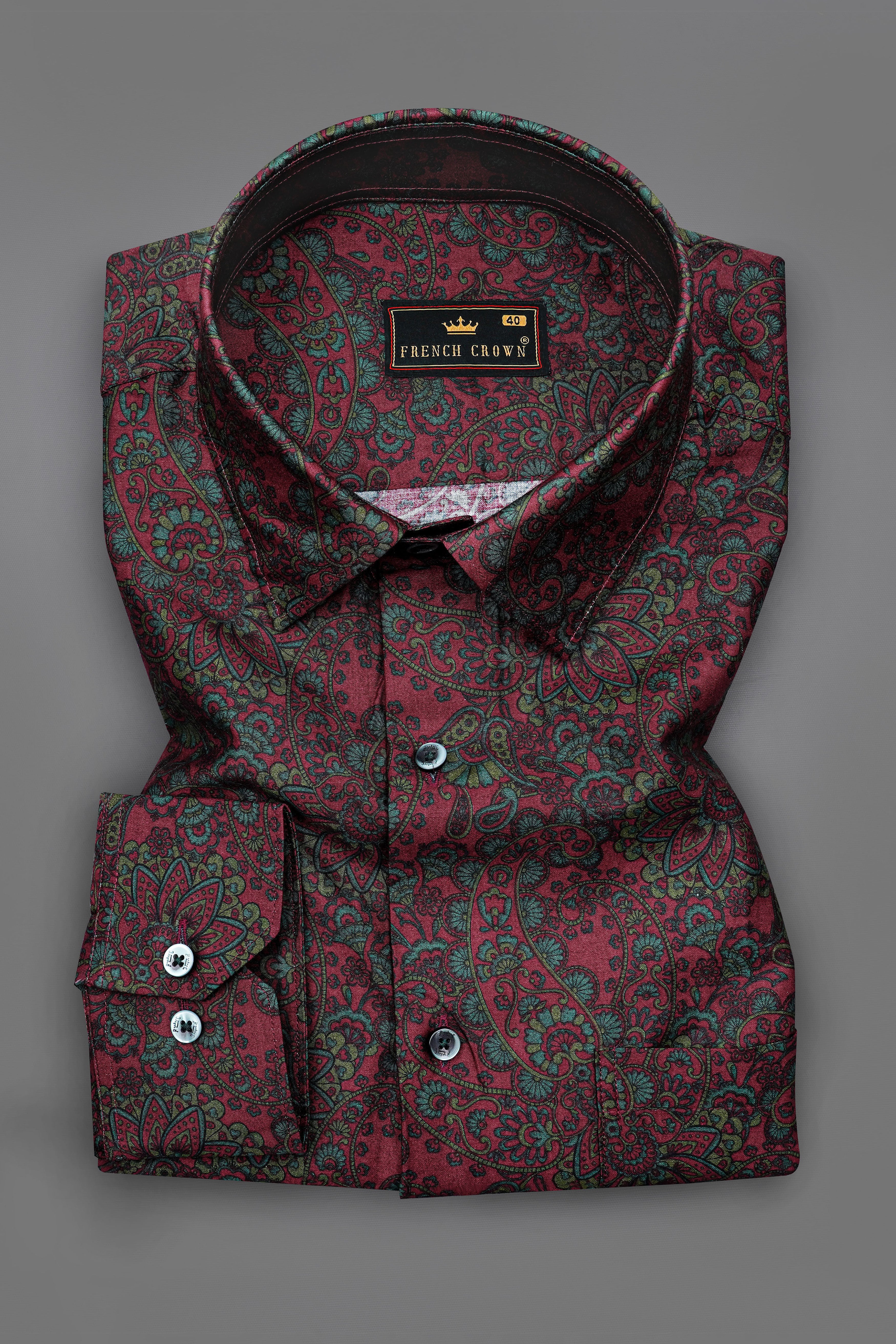 Monarch Maroon with William Green Paisley Printed Super Soft Premium Cotton Shirt