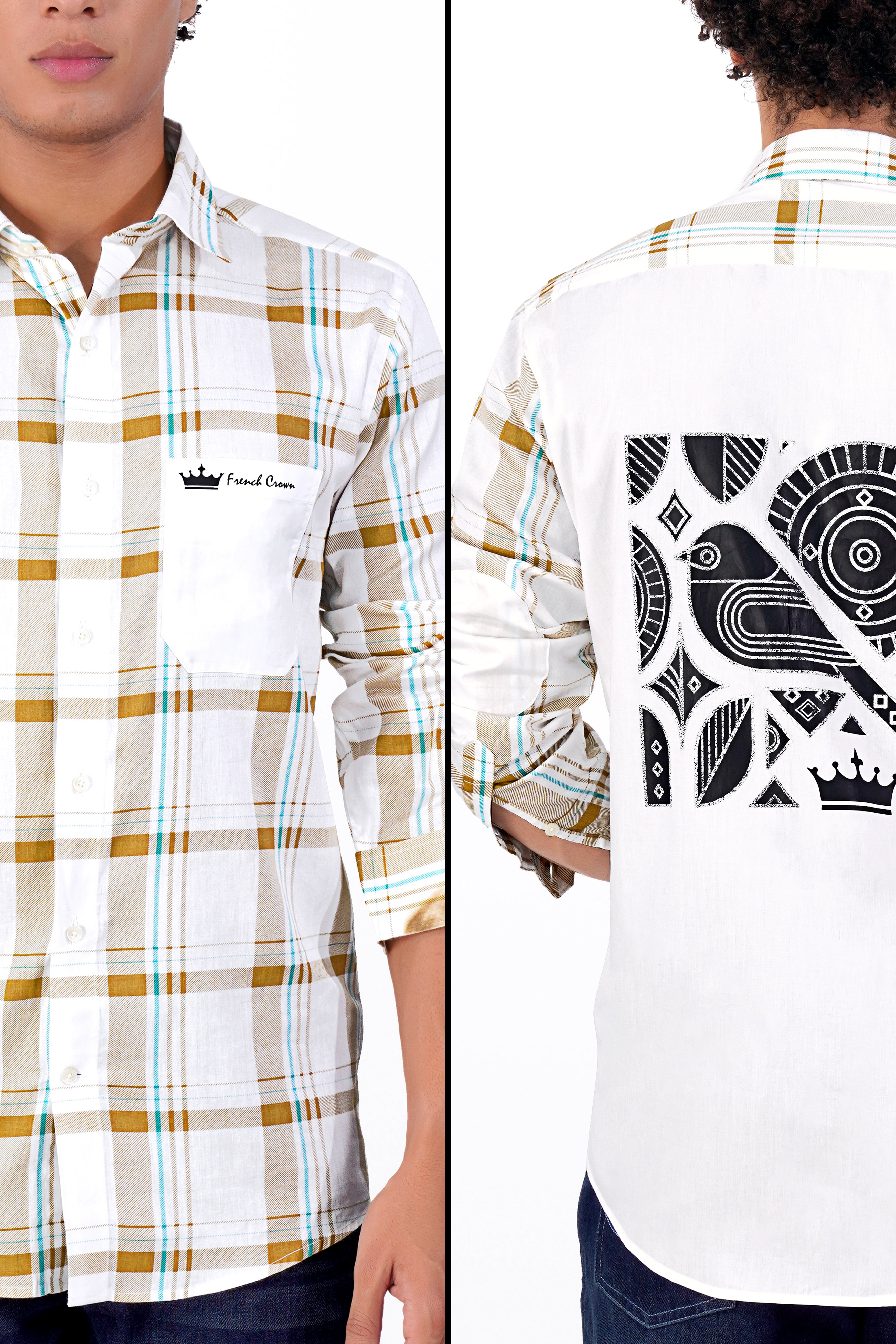 Bright White and Sandy Brown Plaid with Funky Printed Premium Cotton Designer Shirt 8384-RPRT73-38, 8384-RPRT73-H-38, 8384-RPRT73-39, 8384-RPRT73-H-39, 8384-RPRT73-40, 8384-RPRT73-H-40, 8384-RPRT73-42, 8384-RPRT73-H-42, 8384-RPRT73-44, 8384-RPRT73-H-44, 8384-RPRT73-46, 8384-RPRT73-H-46, 8384-RPRT73-48, 8384-RPRT73-H-48, 8384-RPRT73-50, 8384-RPRT73-H-50, 8384-RPRT73-52, 8384-RPRT73-H-52