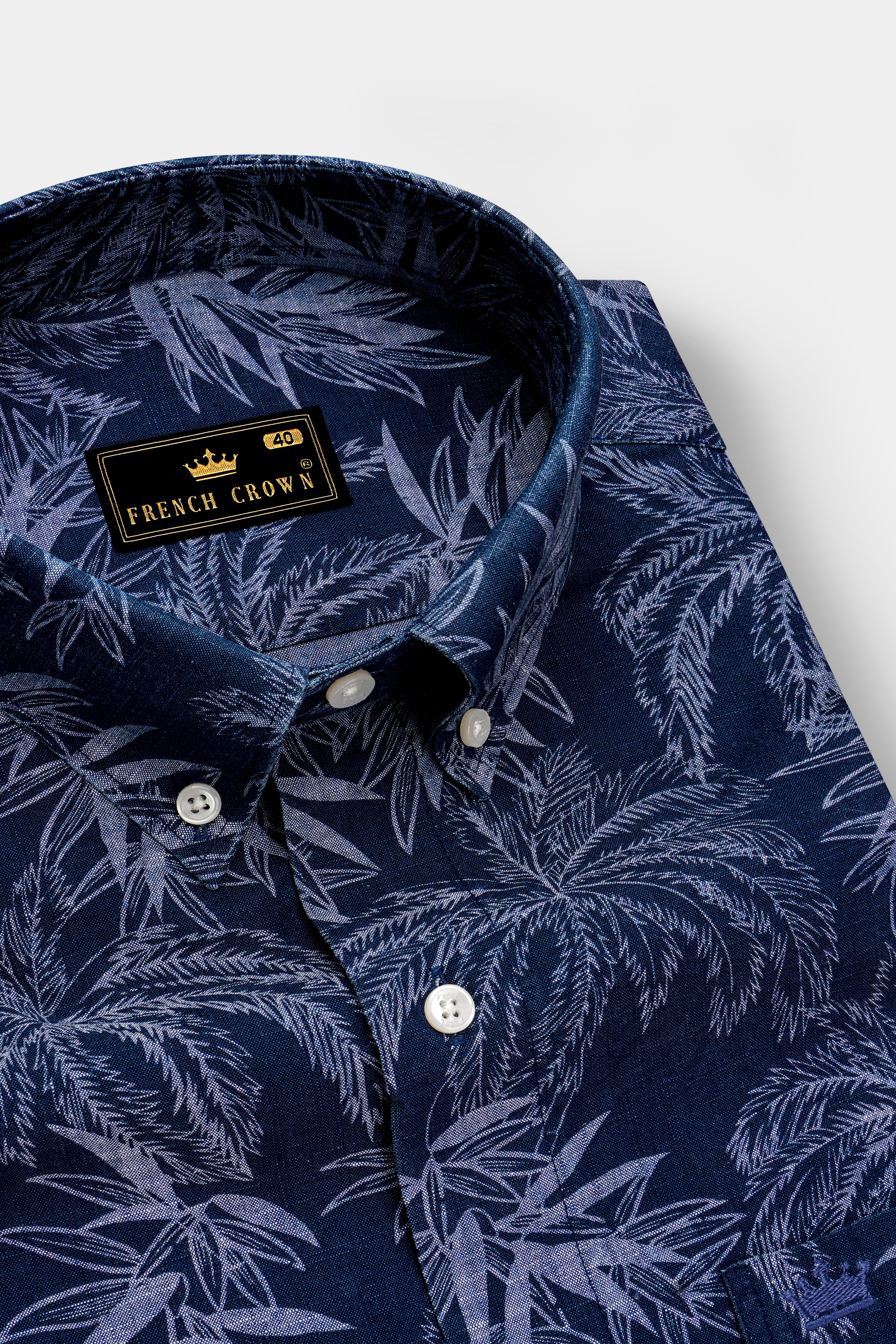 Firefly Blue with Amethyst Gray Leaves Chambray Shirt