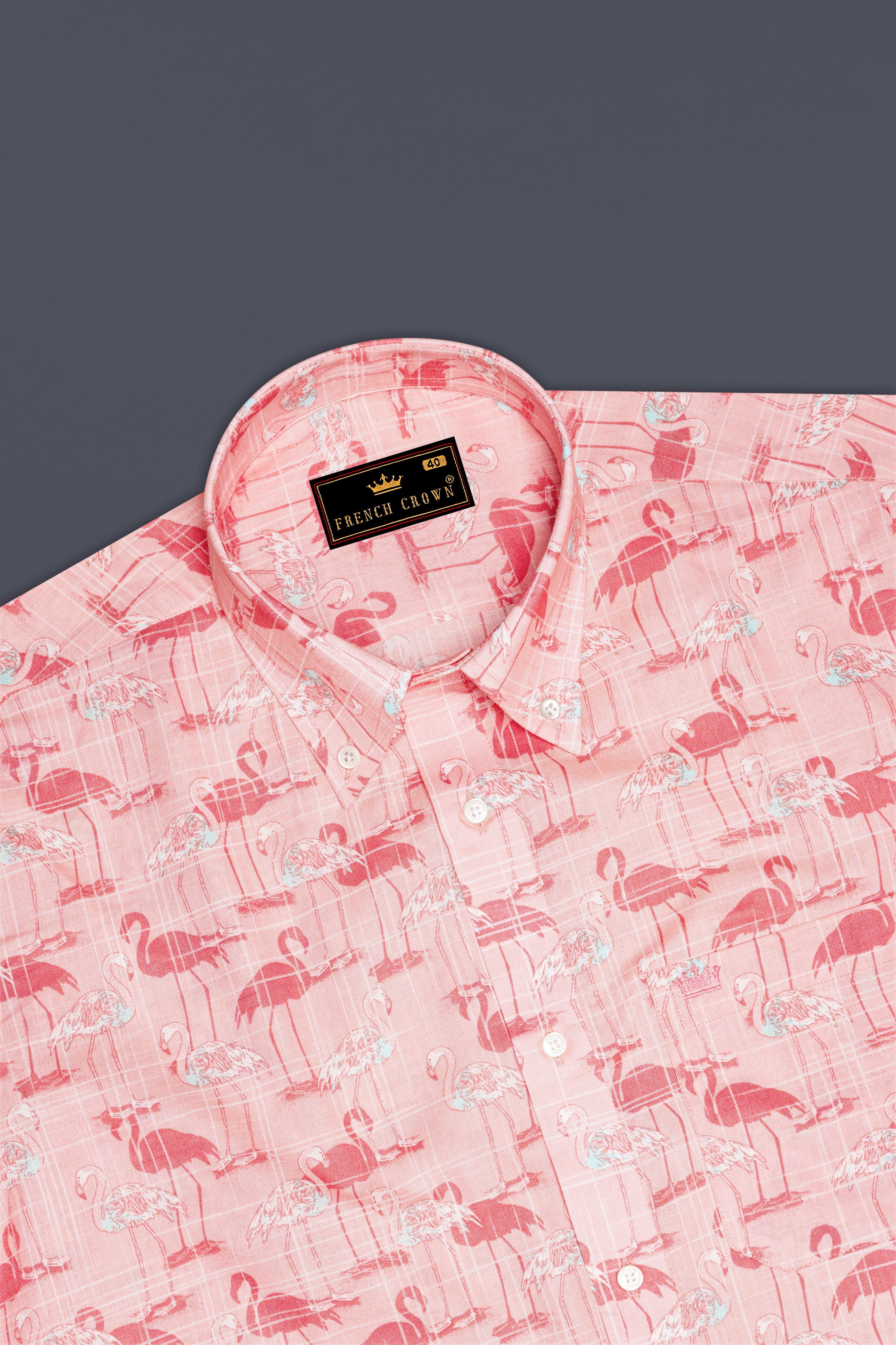 Azalea Pink Swan Printed Premium Cotton Shirt
